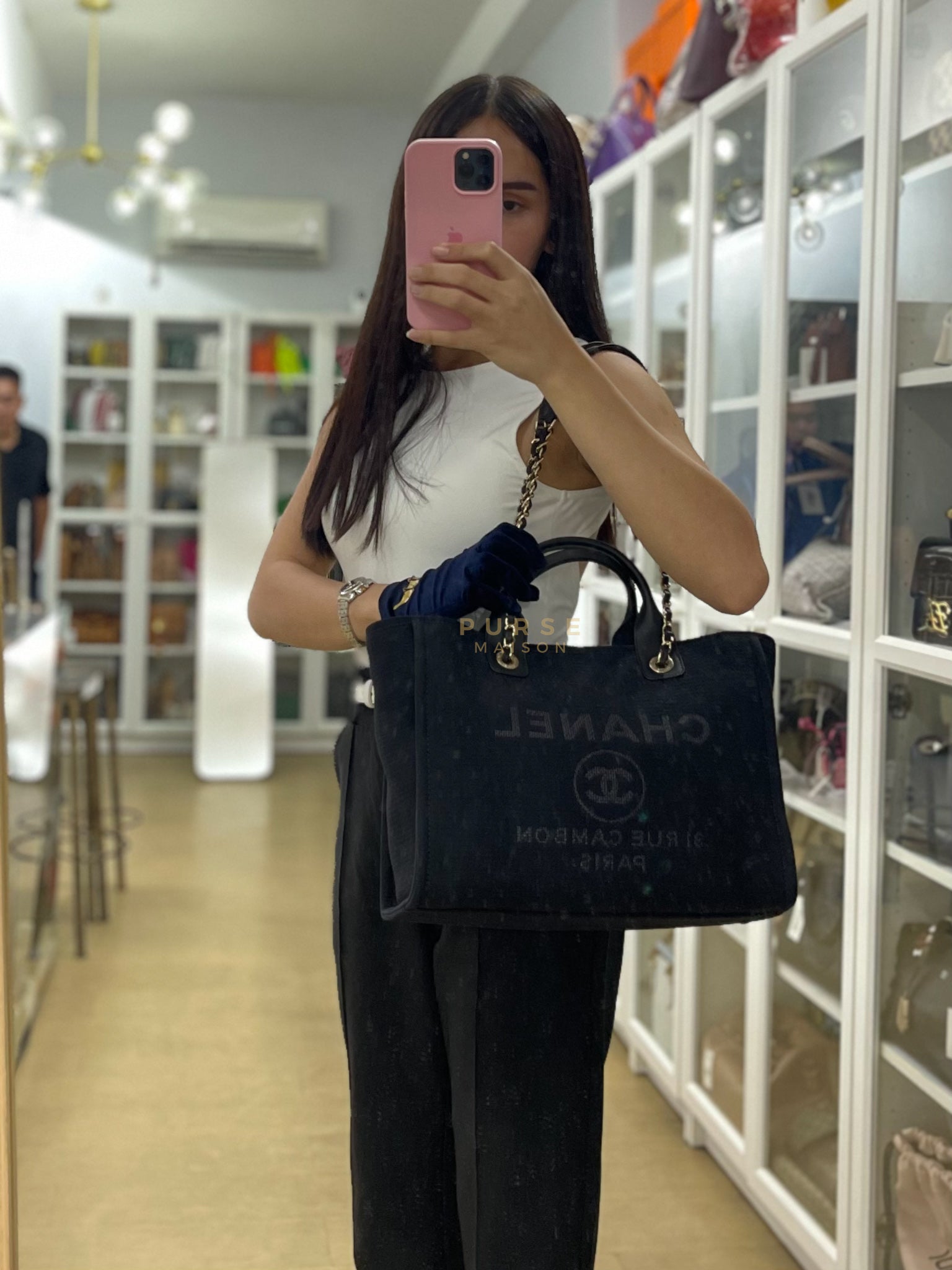 Deauville Tote Bag Black Microchip Large