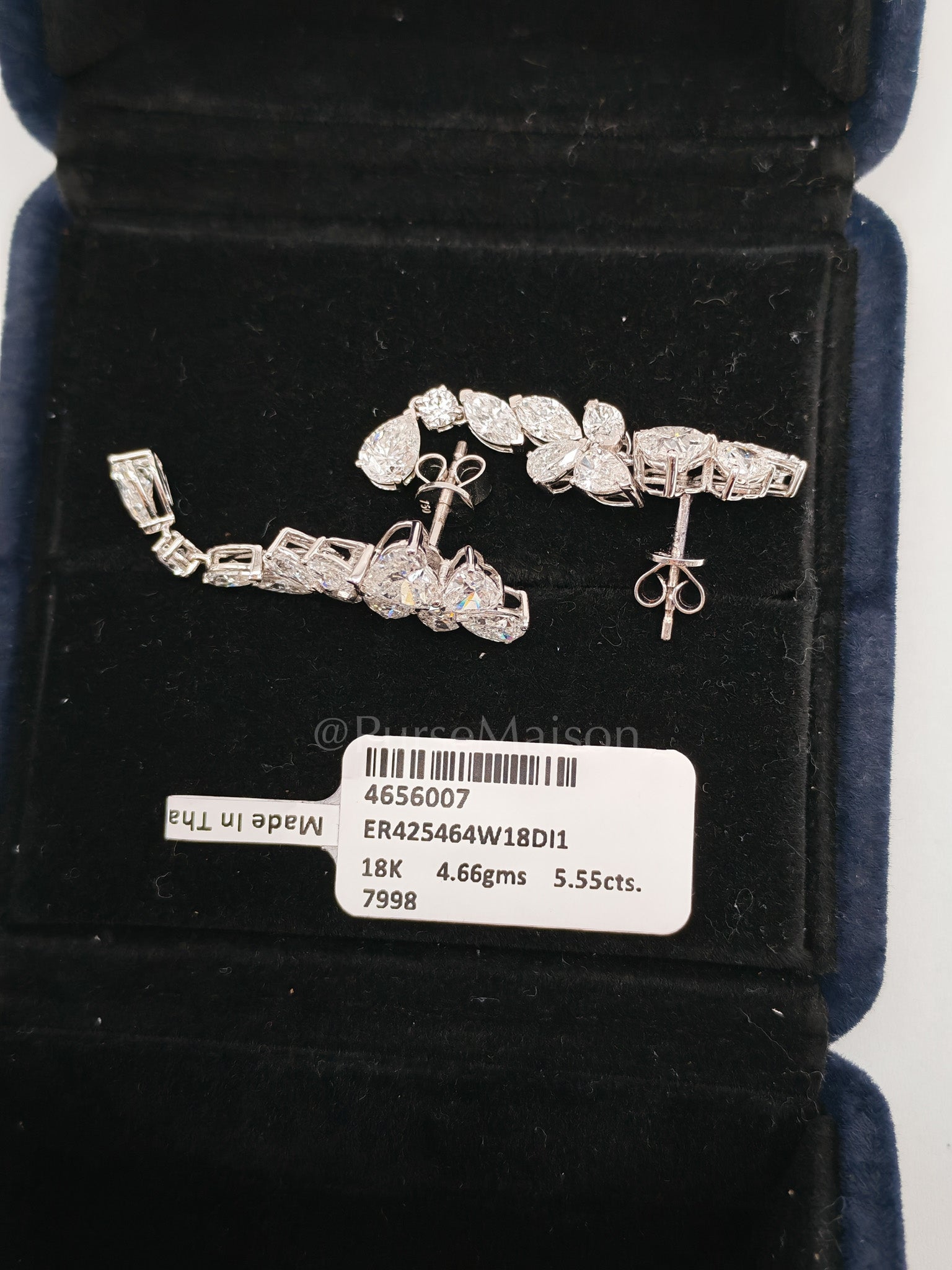 18k 4.66gms. 5.55cts. VS1 to VVS1 (Clarity) E to H (Color) Natural Diamond White Gold Earrings