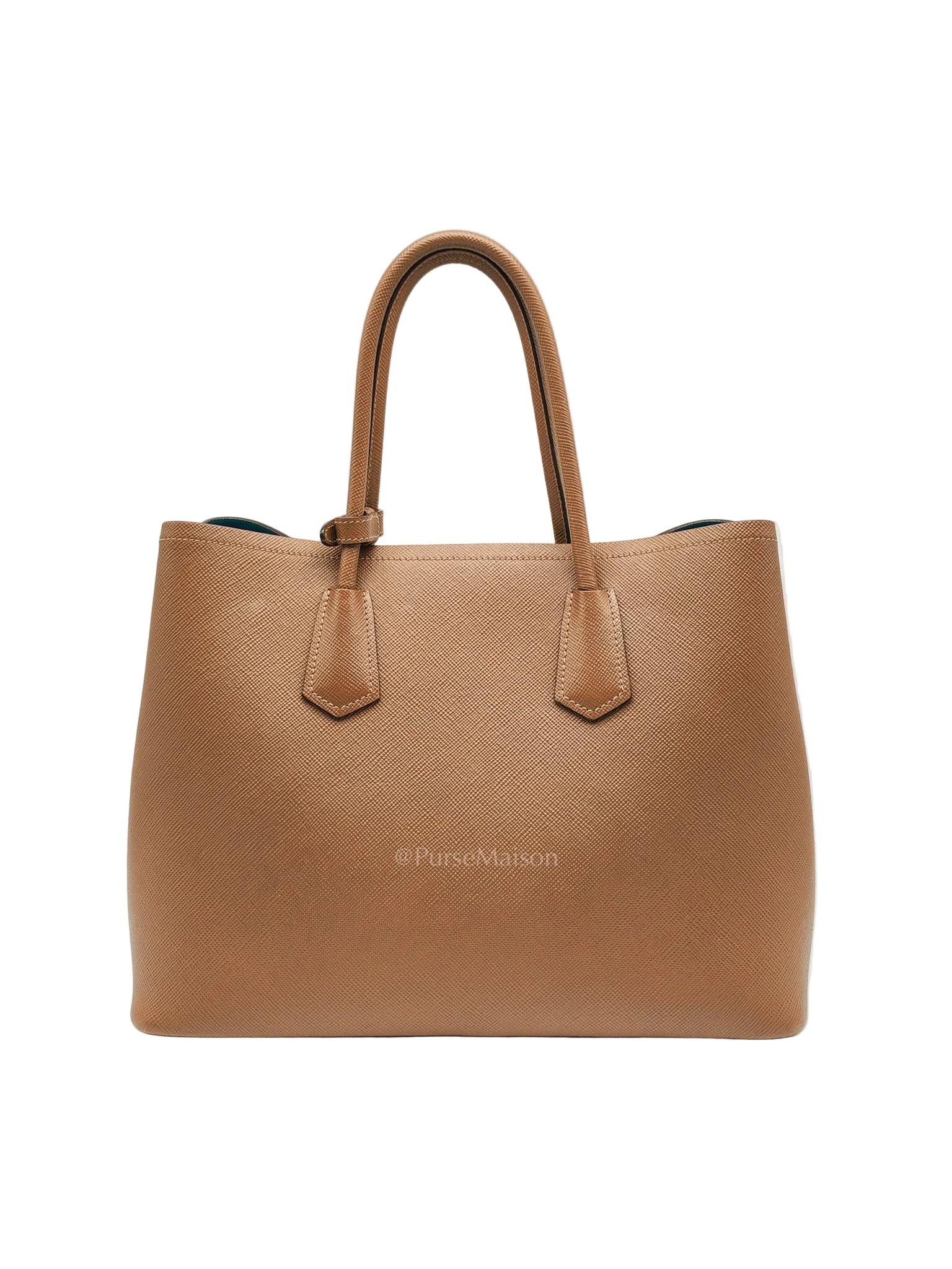 1BG756 Double Bag Large in Tan Saffiano Cuir Leather Shoulder Bag
