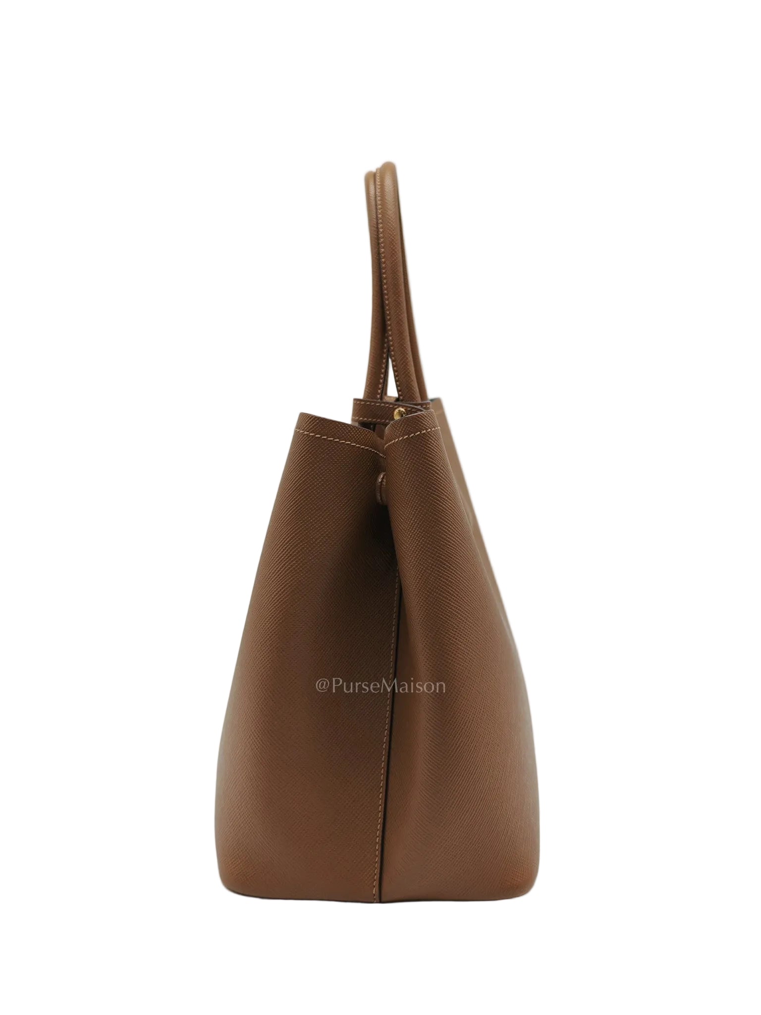 1BG756 Double Bag Large in Tan Saffiano Cuir Leather Shoulder Bag