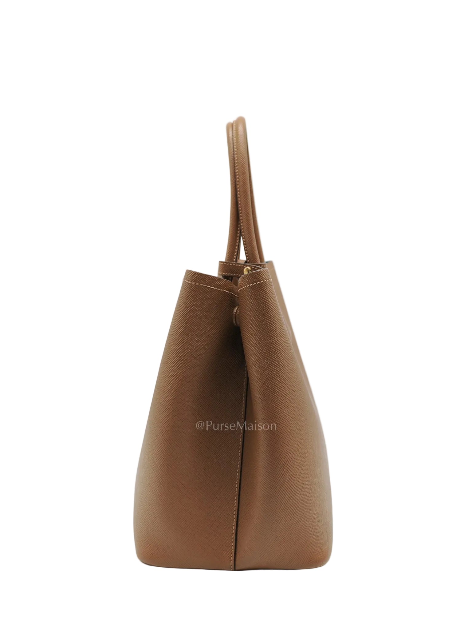 1BG756 Double Bag Large in Tan Saffiano Cuir Leather Shoulder Bag
