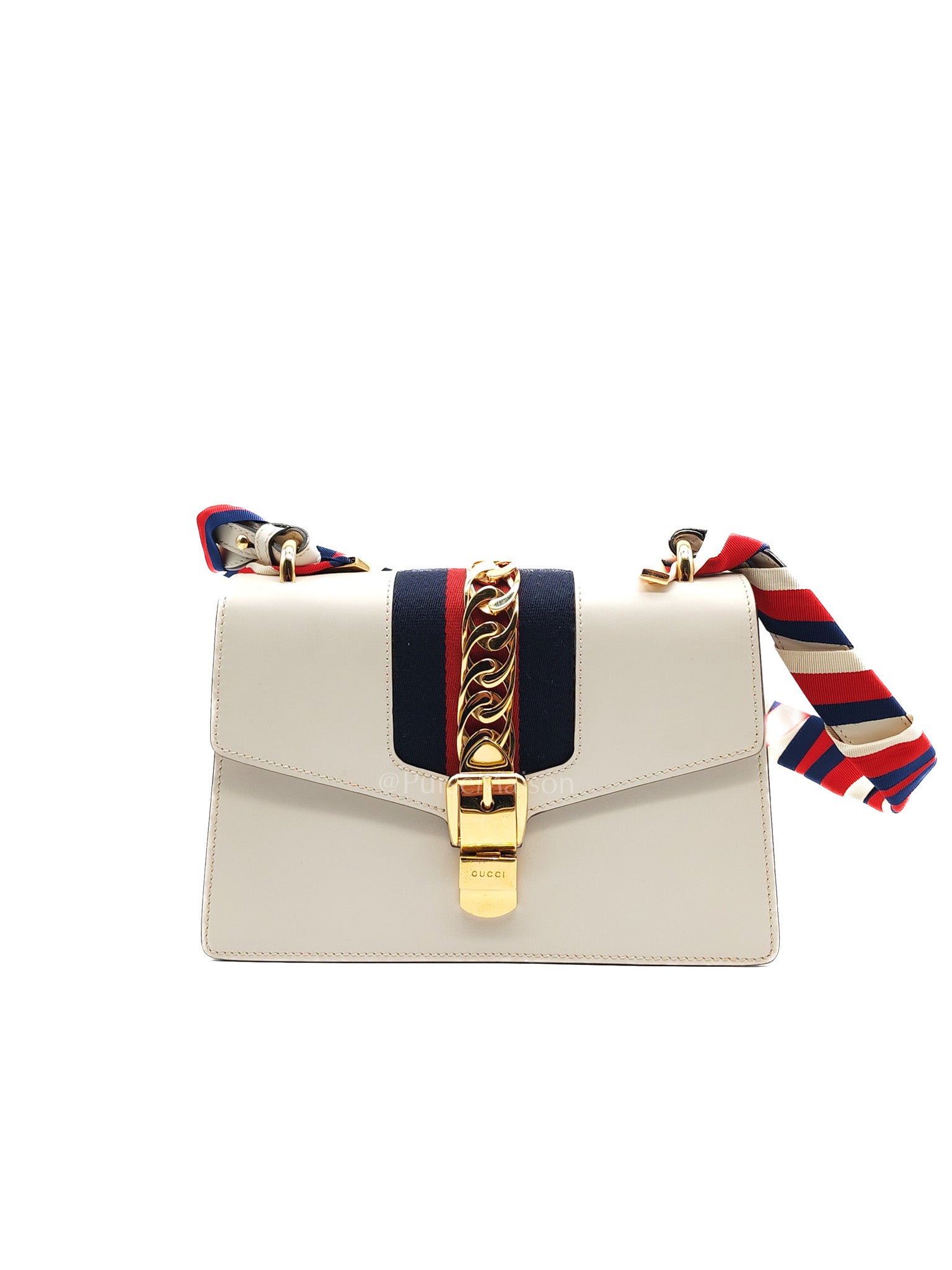 Gucci Sylvie Shoulder Bag in Off White Smooth Calfskin Leather