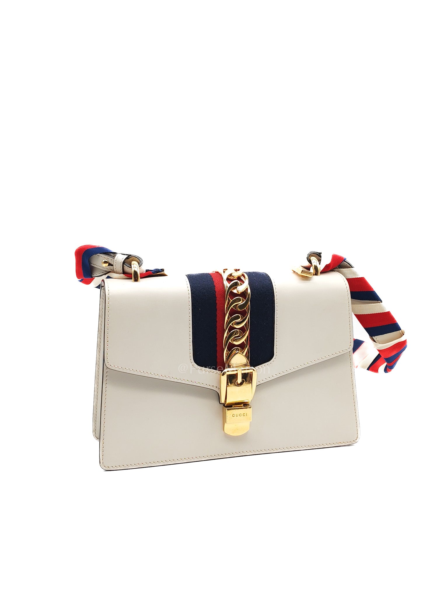 Gucci Sylvie Shoulder Bag in Off White Smooth Calfskin Leather