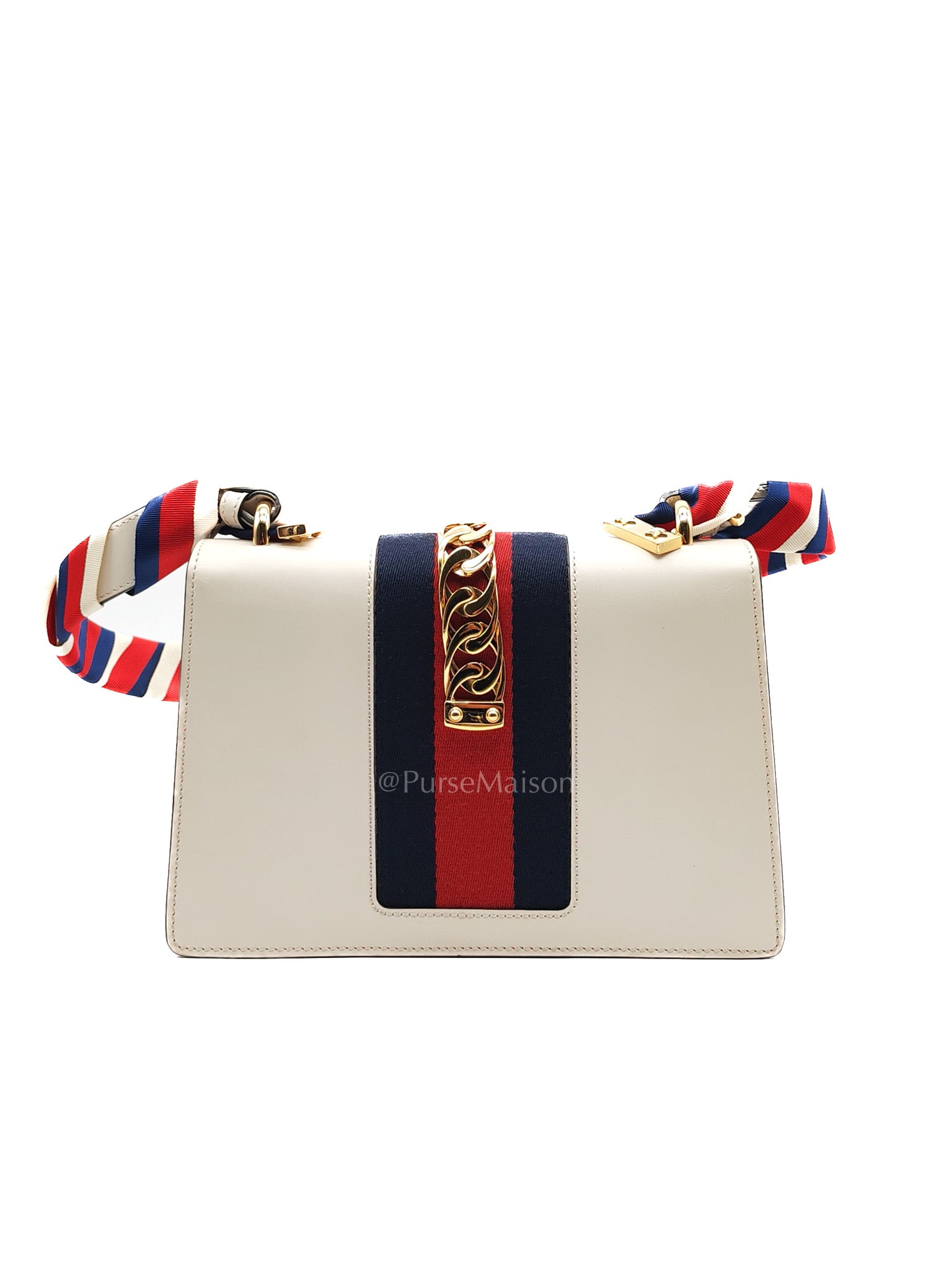 Gucci Sylvie Shoulder Bag in Off White Smooth Calfskin Leather
