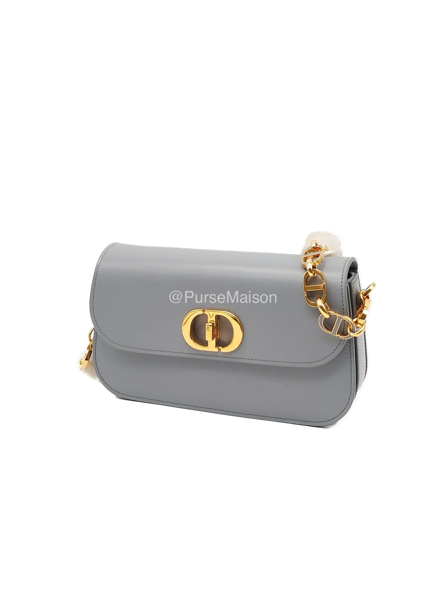 Christian Dior 30 Montaigne Avenue East West in Light Gray Smooth Calfskin Leather Chain Bag
