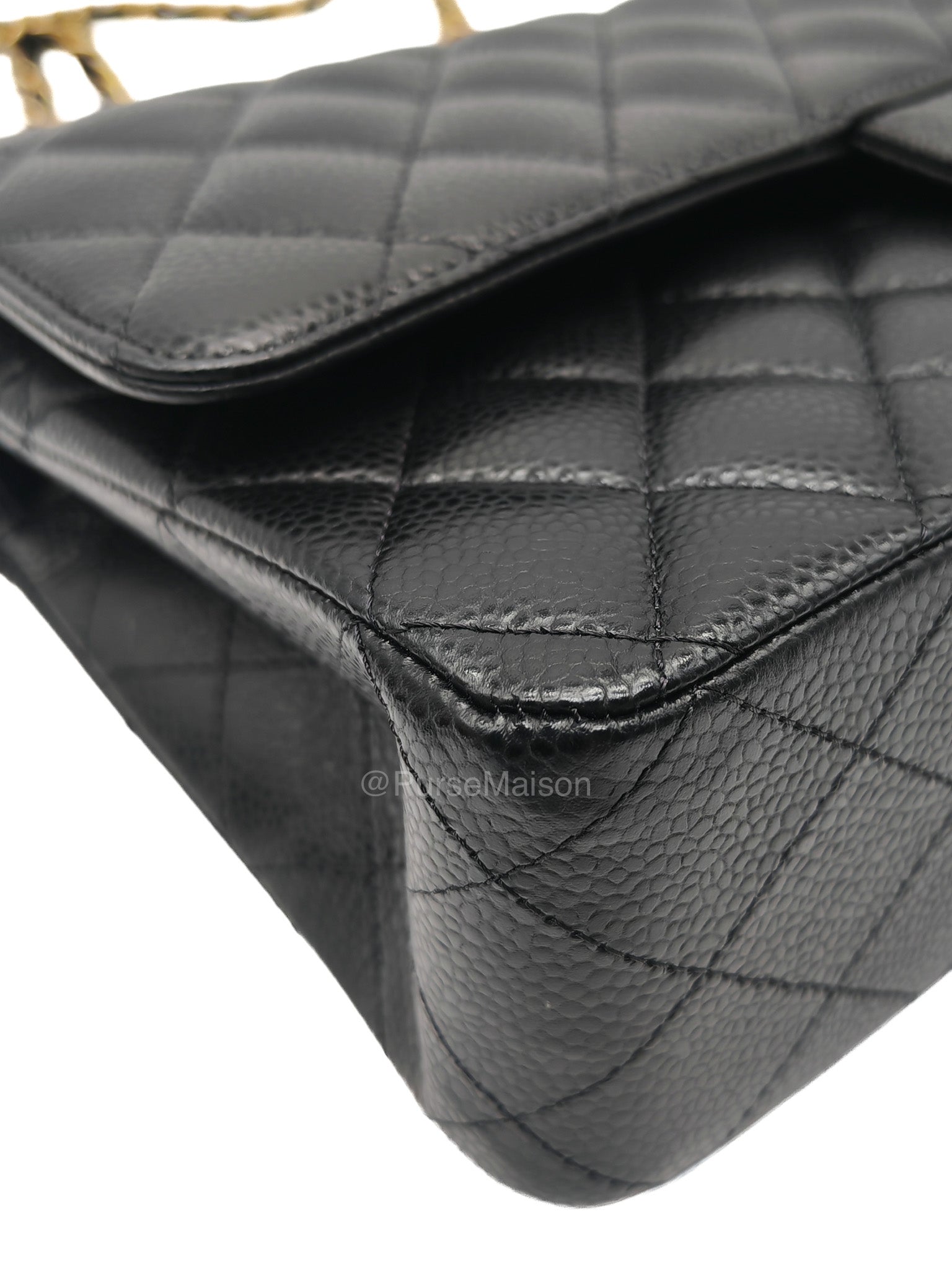 Chanel Classic Double Flap Bag Medium in Black Quilted Caviar Leather & Gold Hardware Microchip