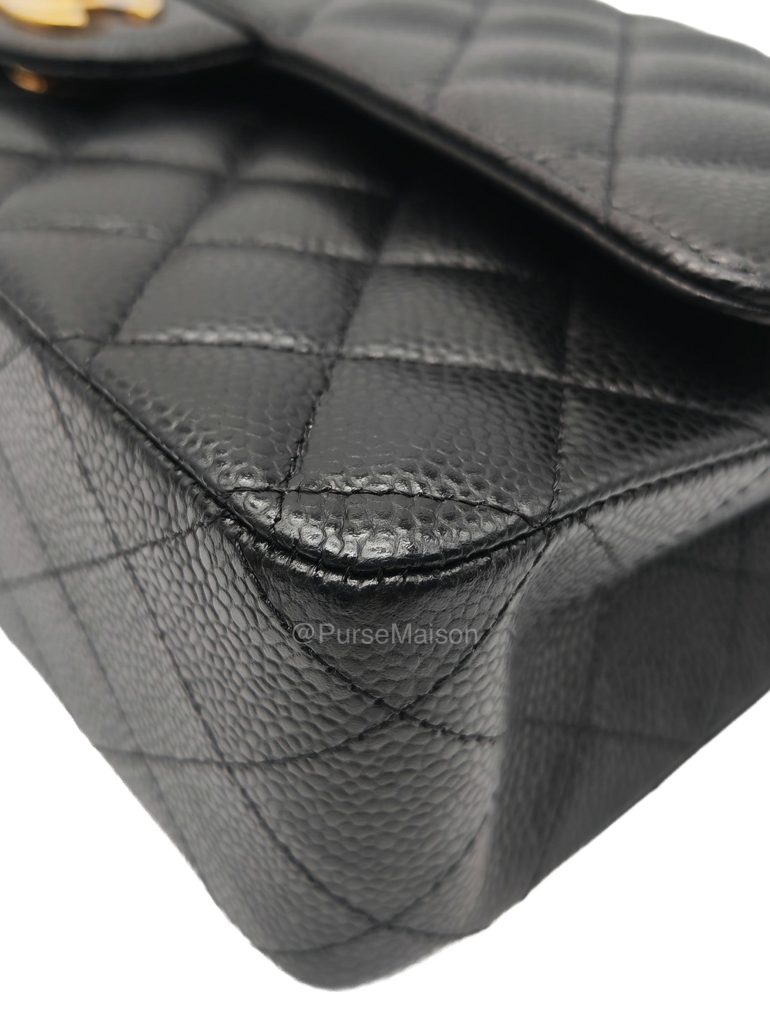 Chanel Classic Double Flap Bag Medium in Black Quilted Caviar Leather & Gold Hardware Microchip