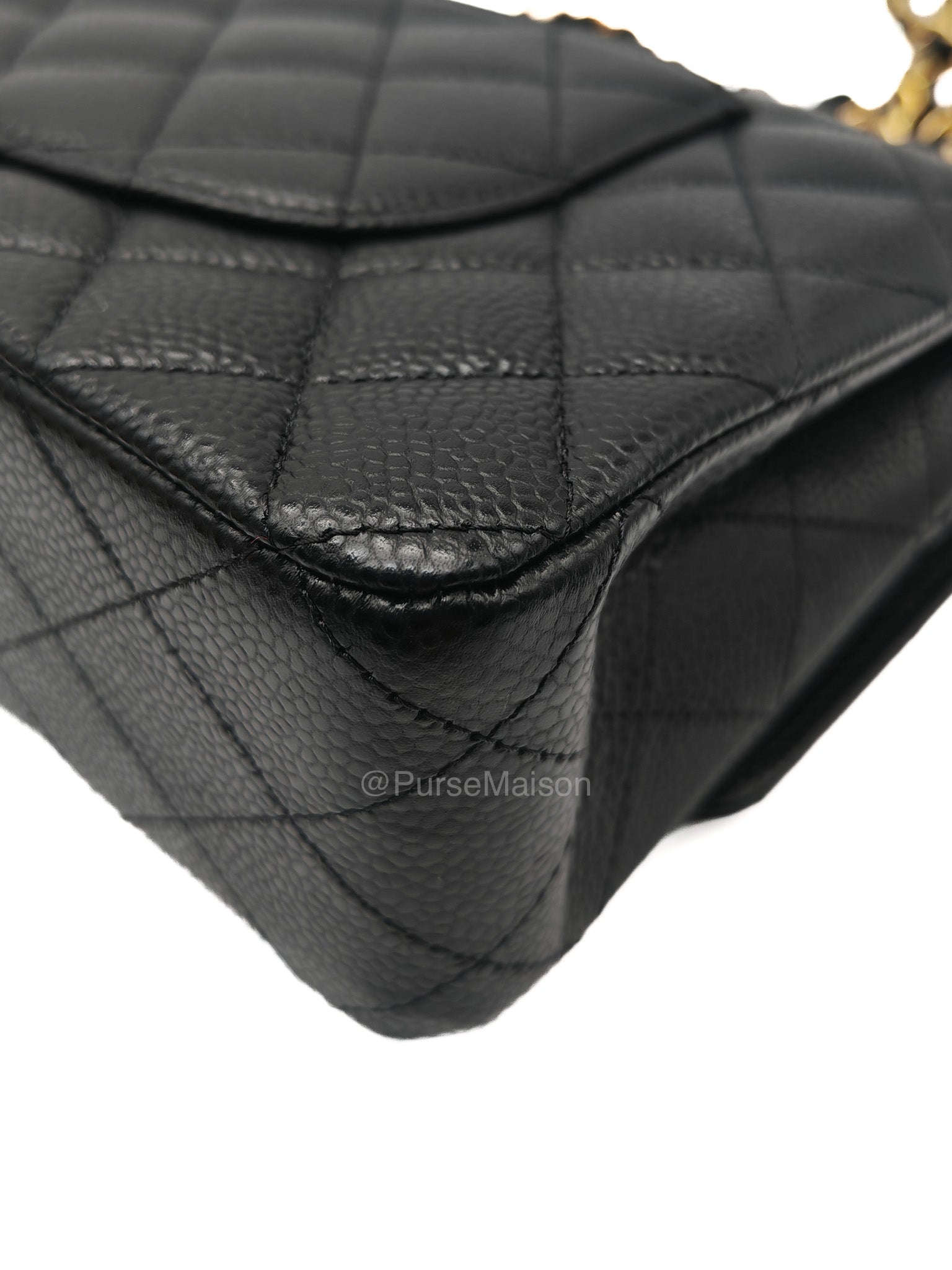 Chanel Classic Double Flap Bag Medium in Black Quilted Caviar Leather & Gold Hardware Microchip
