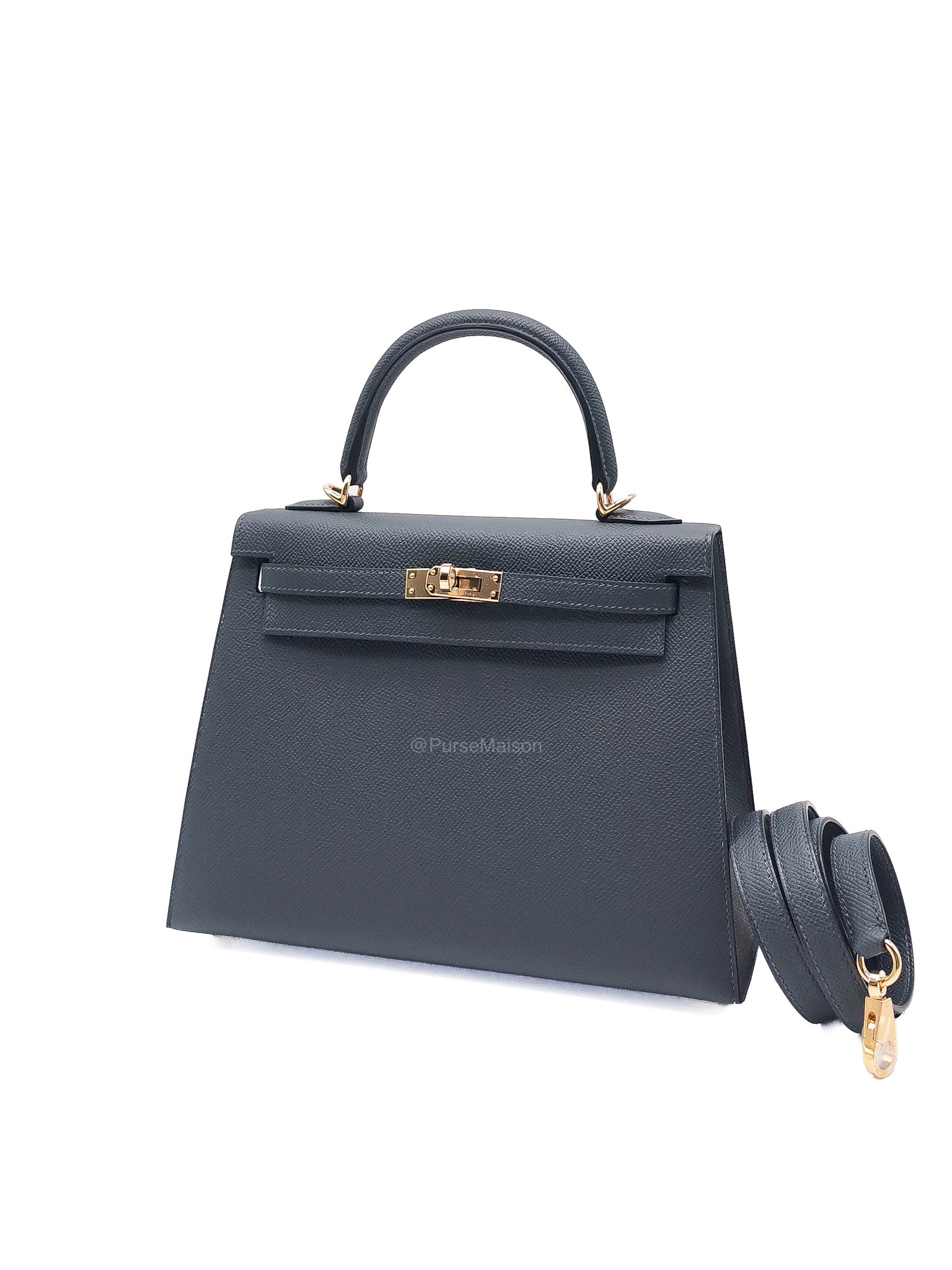 Hermes Kelly 25 Sellier in Gris Misty Epsom Leather and Permabrass Hardware Stamp W (2024)