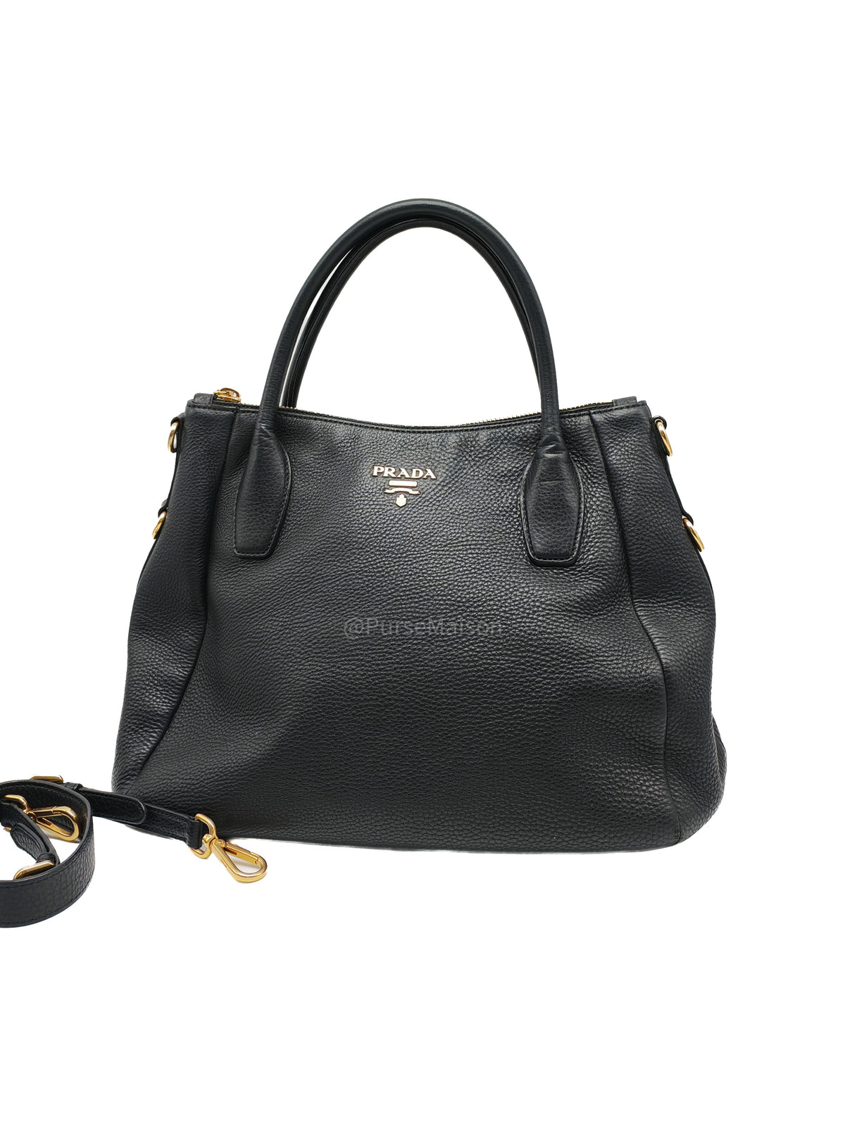 Prada Sacca 2 Manici Hobo Bag in Black Vitello Daino Leather and Gold Hardware