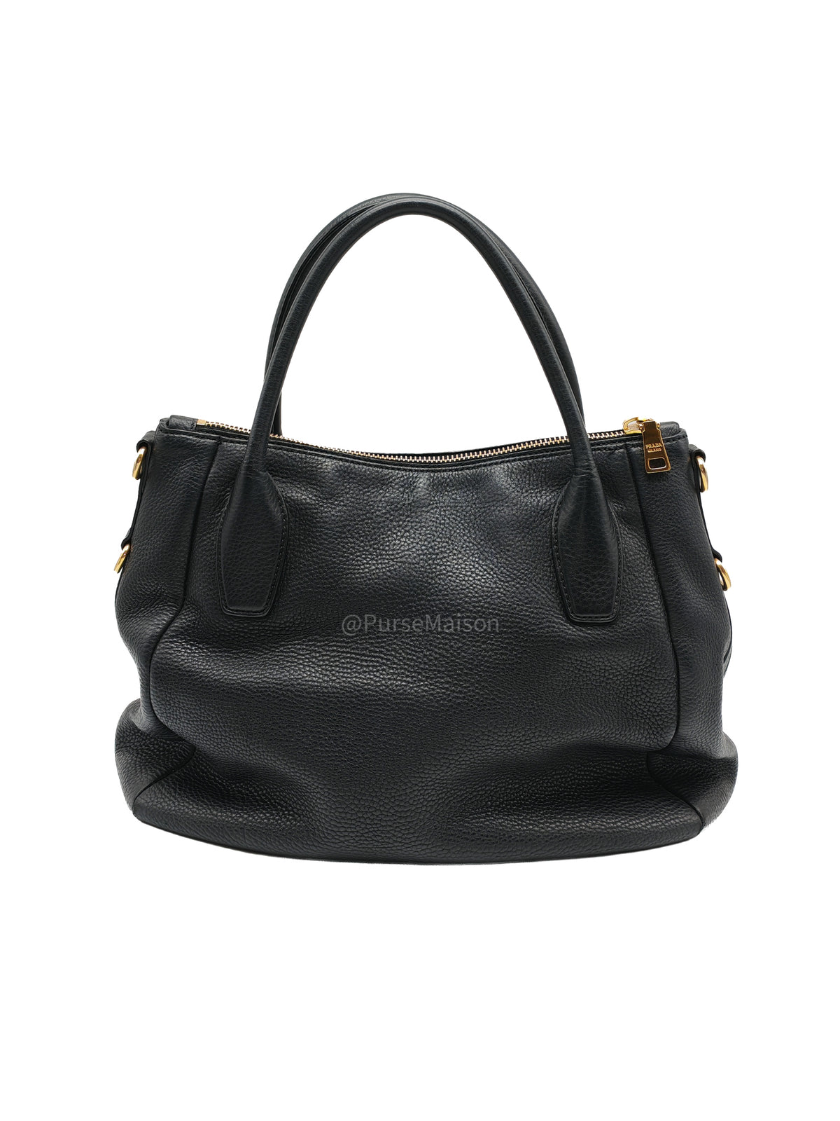 Prada Sacca 2 Manici Hobo Bag in Black Vitello Daino Leather and Gold Hardware