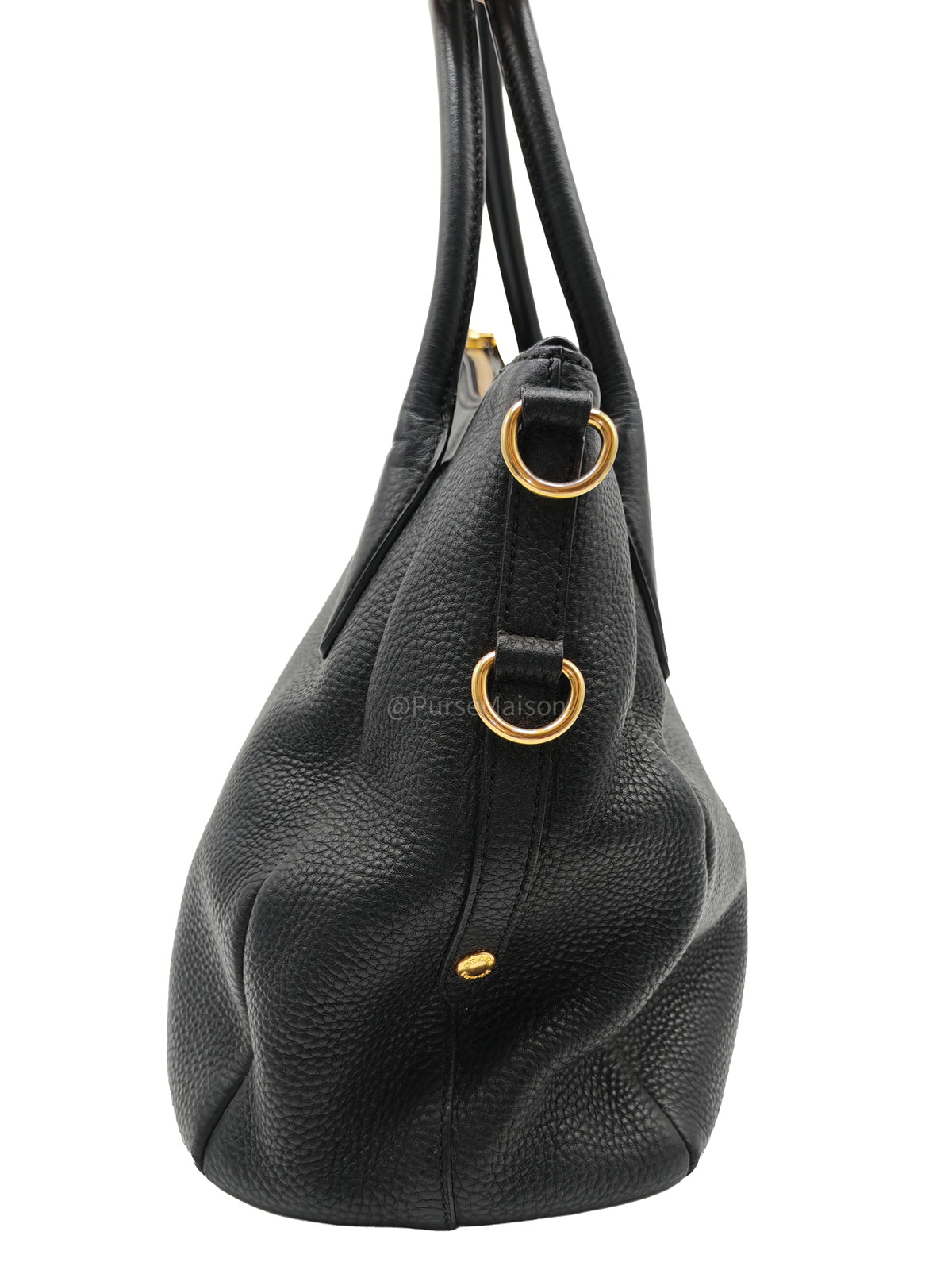 Prada Sacca 2 Manici Hobo Bag in Black Vitello Daino Leather and Gold Hardware