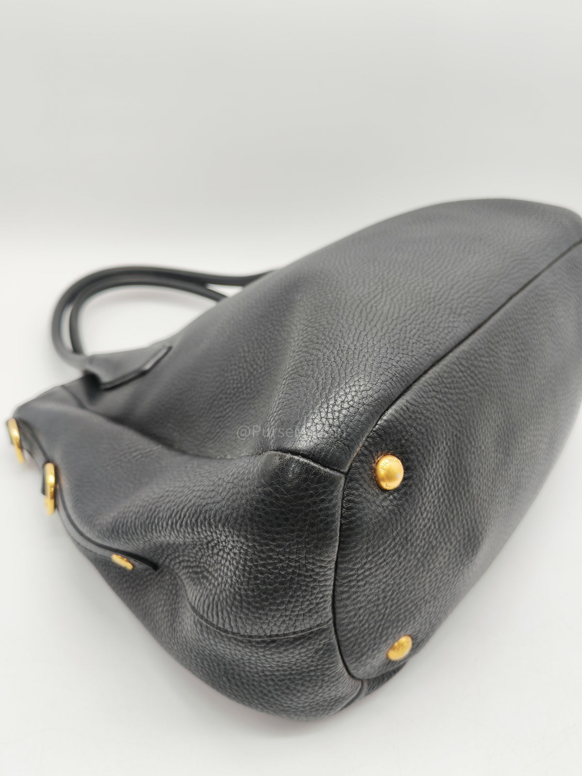 Prada Sacca 2 Manici Hobo Bag in Black Vitello Daino Leather and Gold Hardware