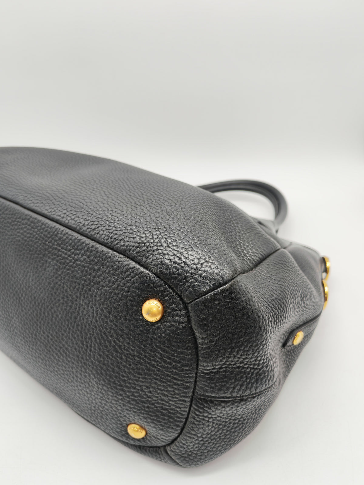 Prada Sacca 2 Manici Hobo Bag in Black Vitello Daino Leather and Gold Hardware