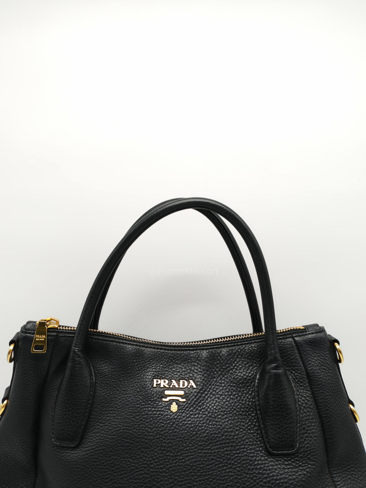 Prada Sacca 2 Manici Hobo Bag in Black Vitello Daino Leather and Gold Hardware