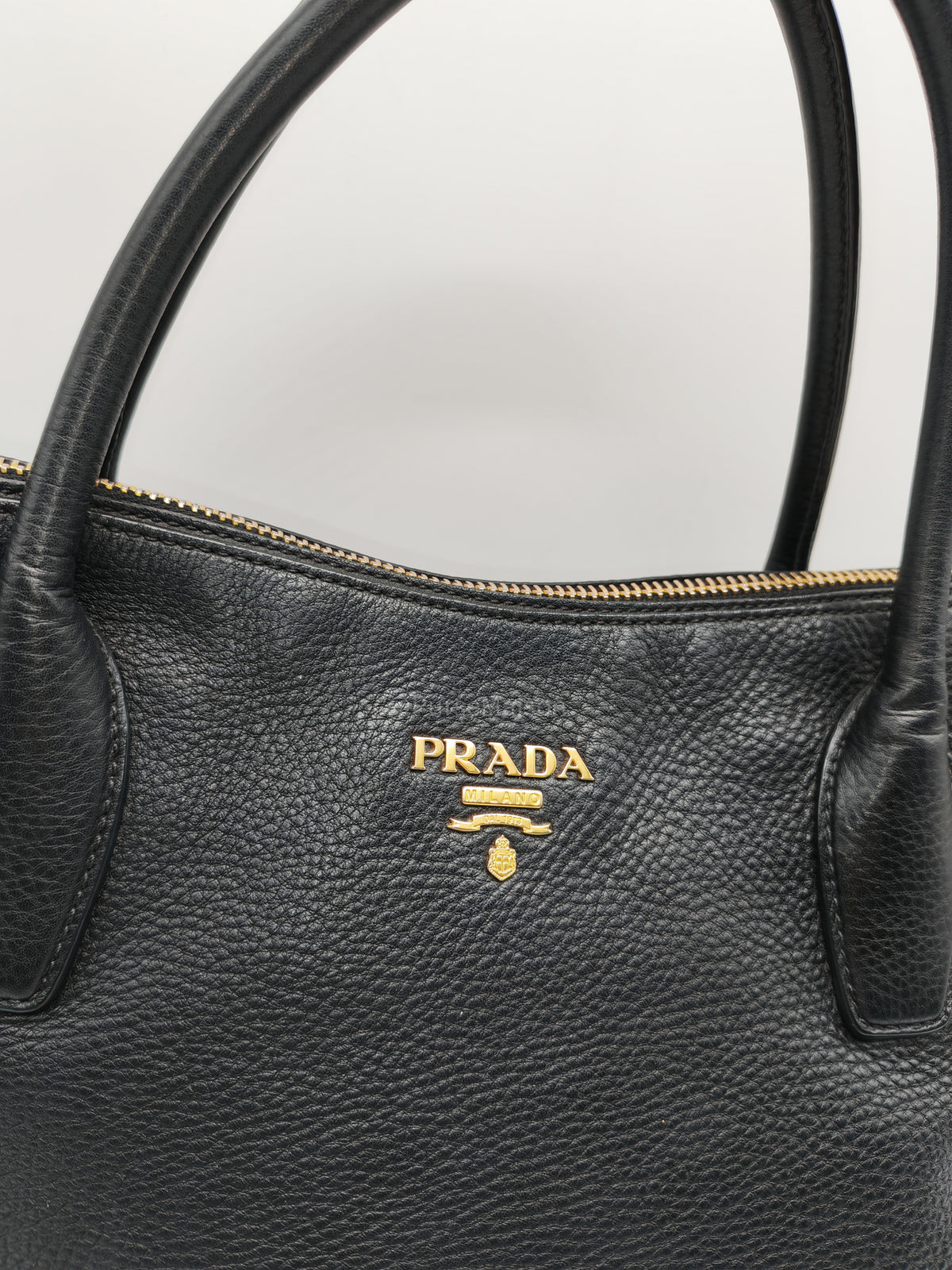 Prada Sacca 2 Manici Hobo Bag in Black Vitello Daino Leather and Gold Hardware