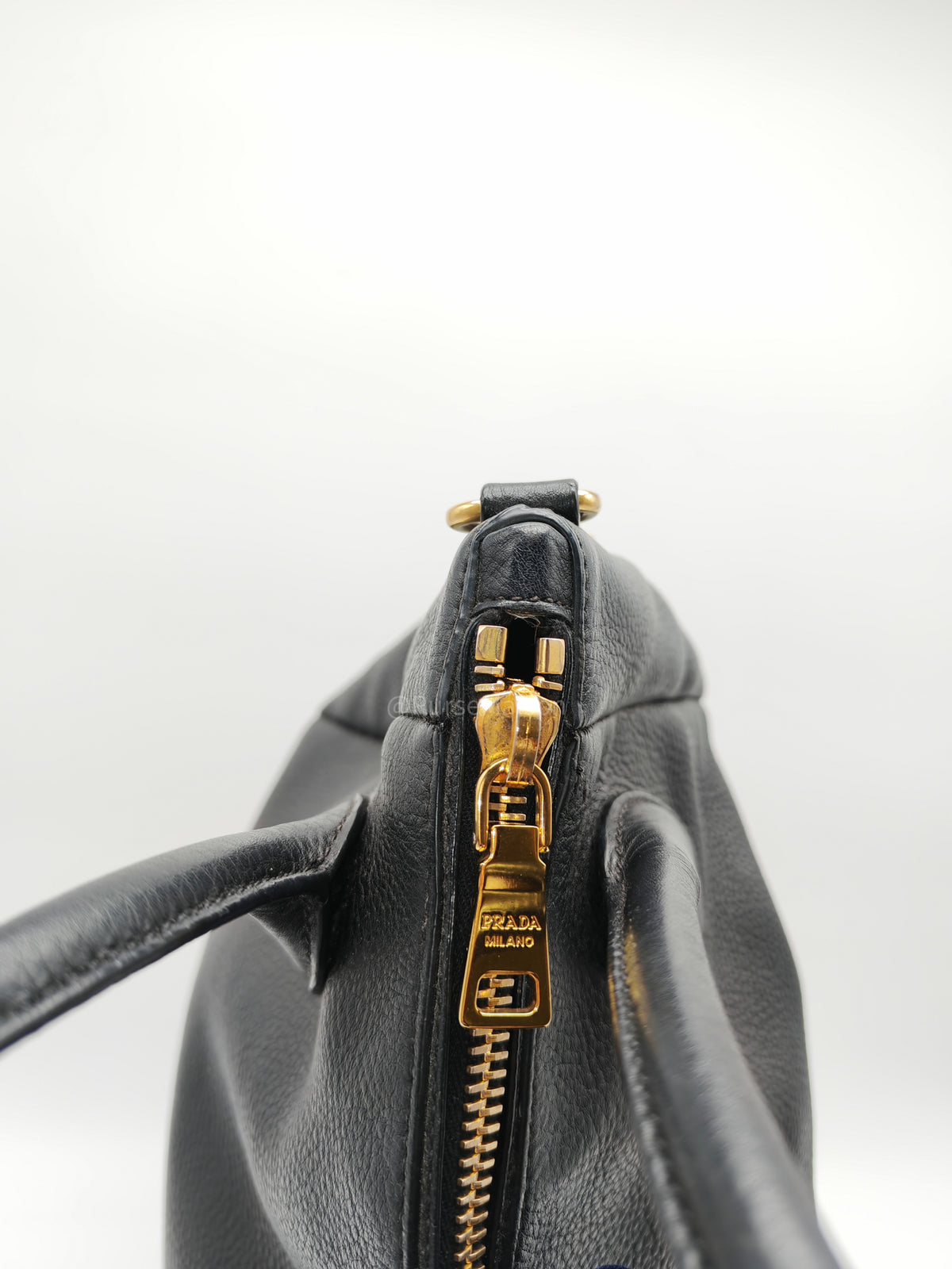 Prada Sacca 2 Manici Hobo Bag in Black Vitello Daino Leather and Gold Hardware