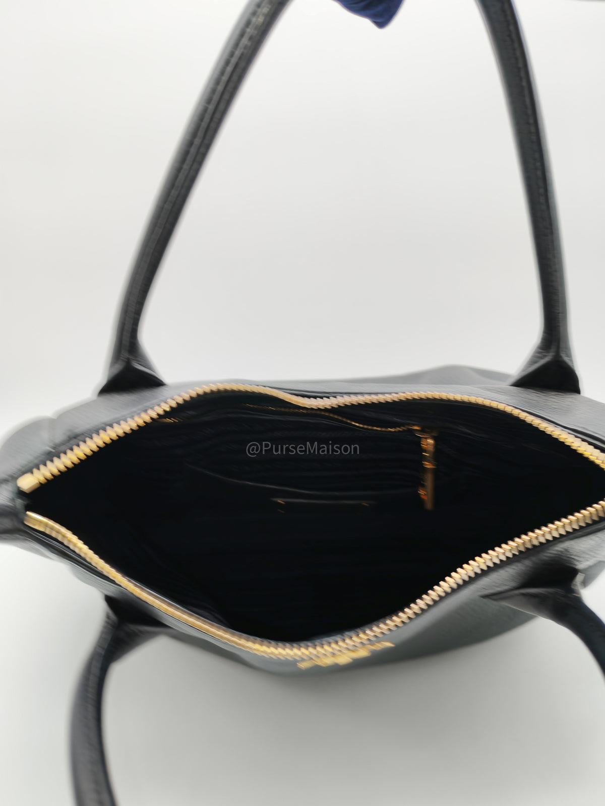 Prada Sacca 2 Manici Hobo Bag in Black Vitello Daino Leather and Gold Hardware