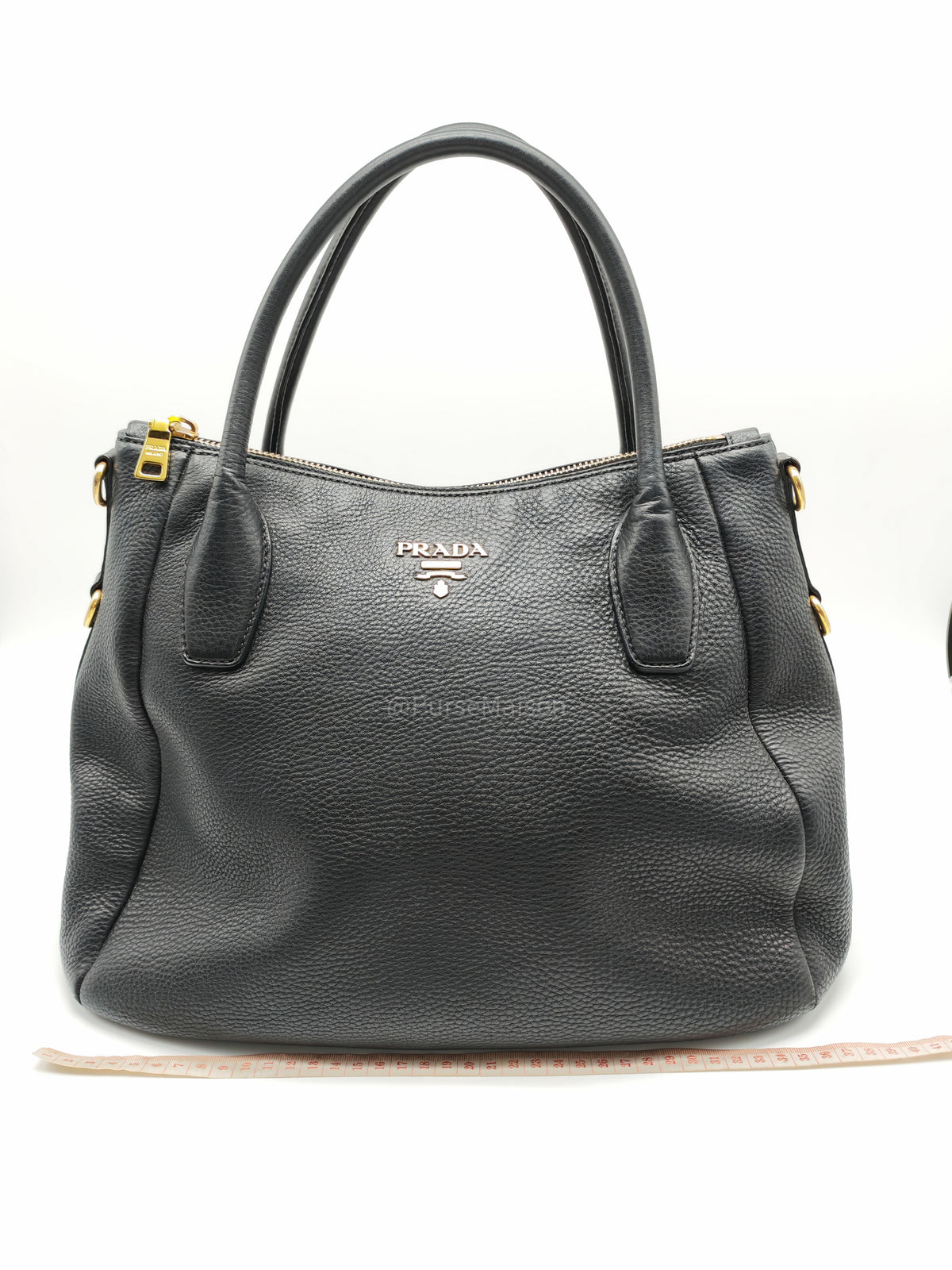 Prada Sacca 2 Manici Hobo Bag in Black Vitello Daino Leather and Gold Hardware
