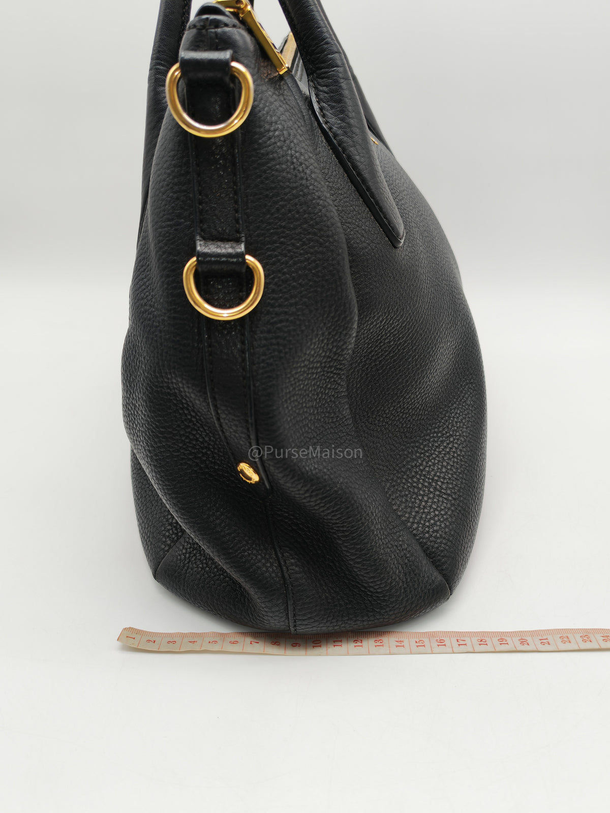 Prada Sacca 2 Manici Hobo Bag in Black Vitello Daino Leather and Gold Hardware