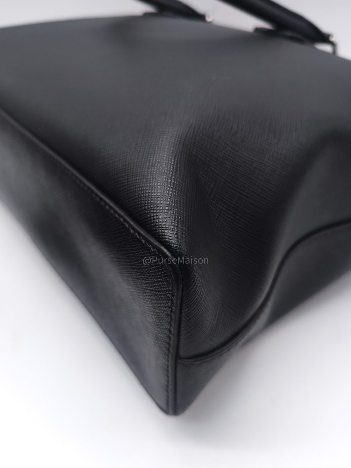 Prada Briefcase/Work Tote Bag in Black Saffiano Leather and Silver Hardware