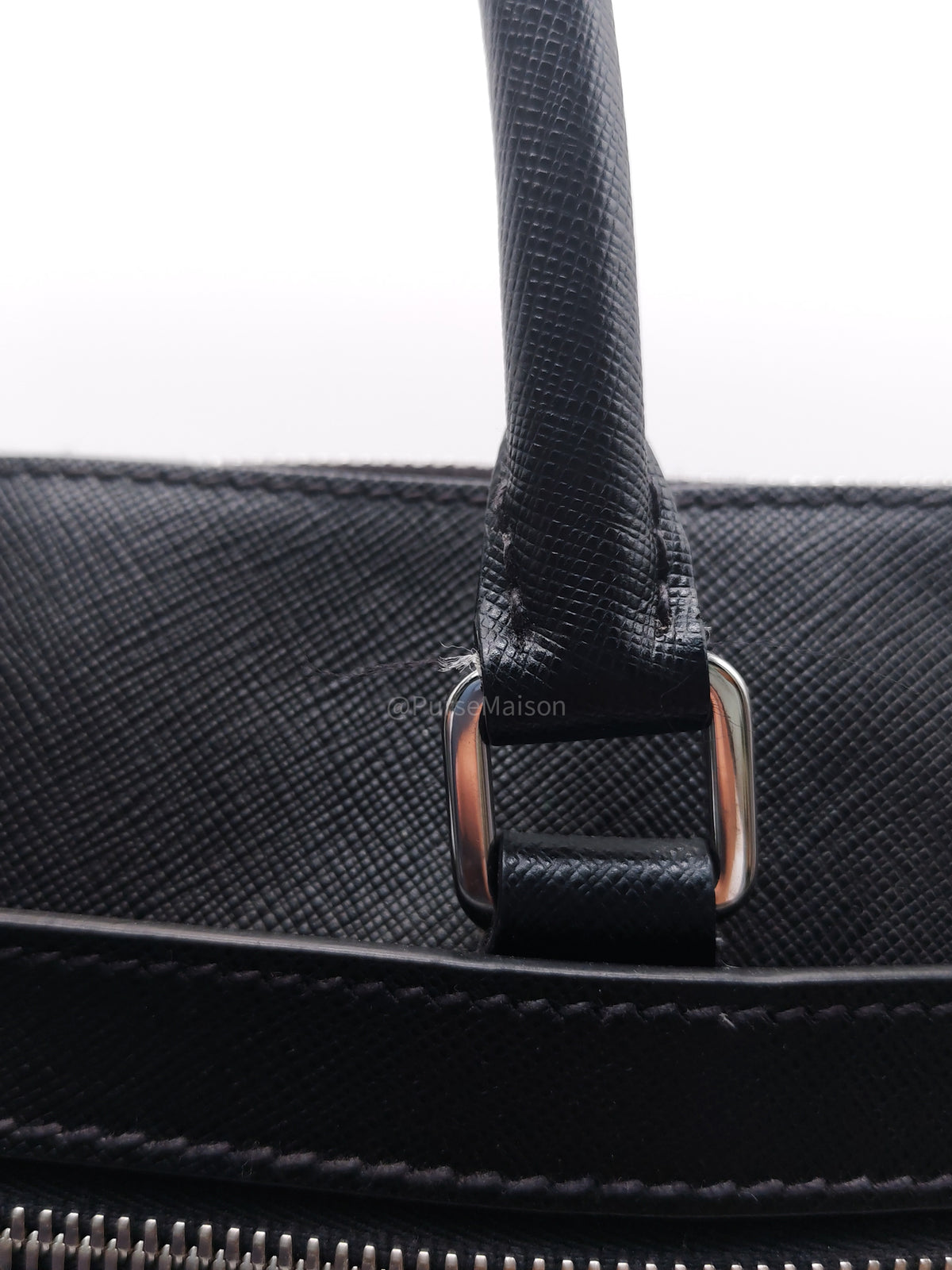 Prada Briefcase/Work Tote Bag in Black Saffiano Leather and Silver Hardware
