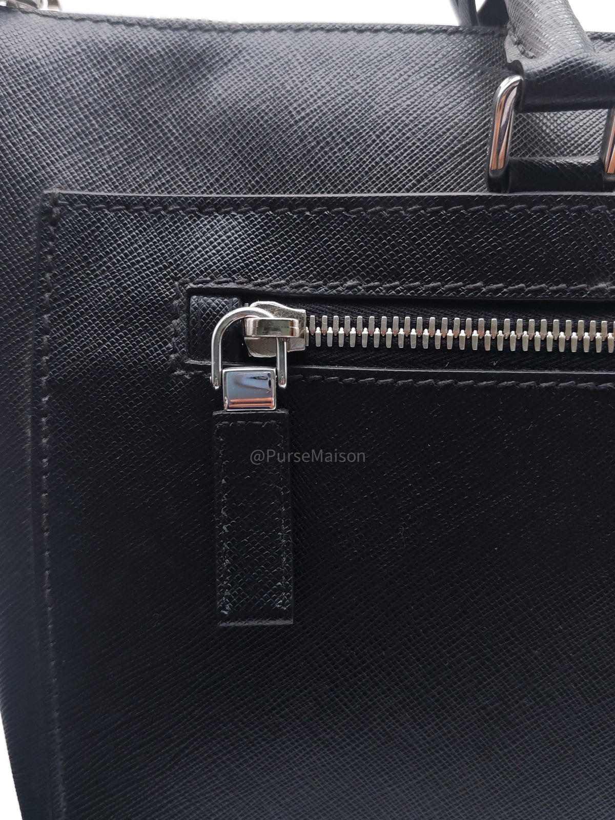Prada Briefcase/Work Tote Bag in Black Saffiano Leather and Silver Hardware