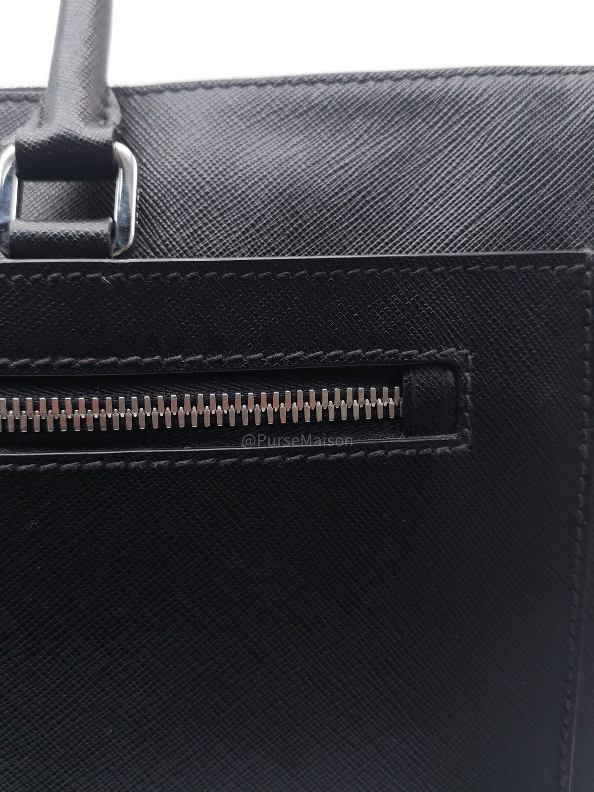 Prada Briefcase/Work Tote Bag in Black Saffiano Leather and Silver Hardware