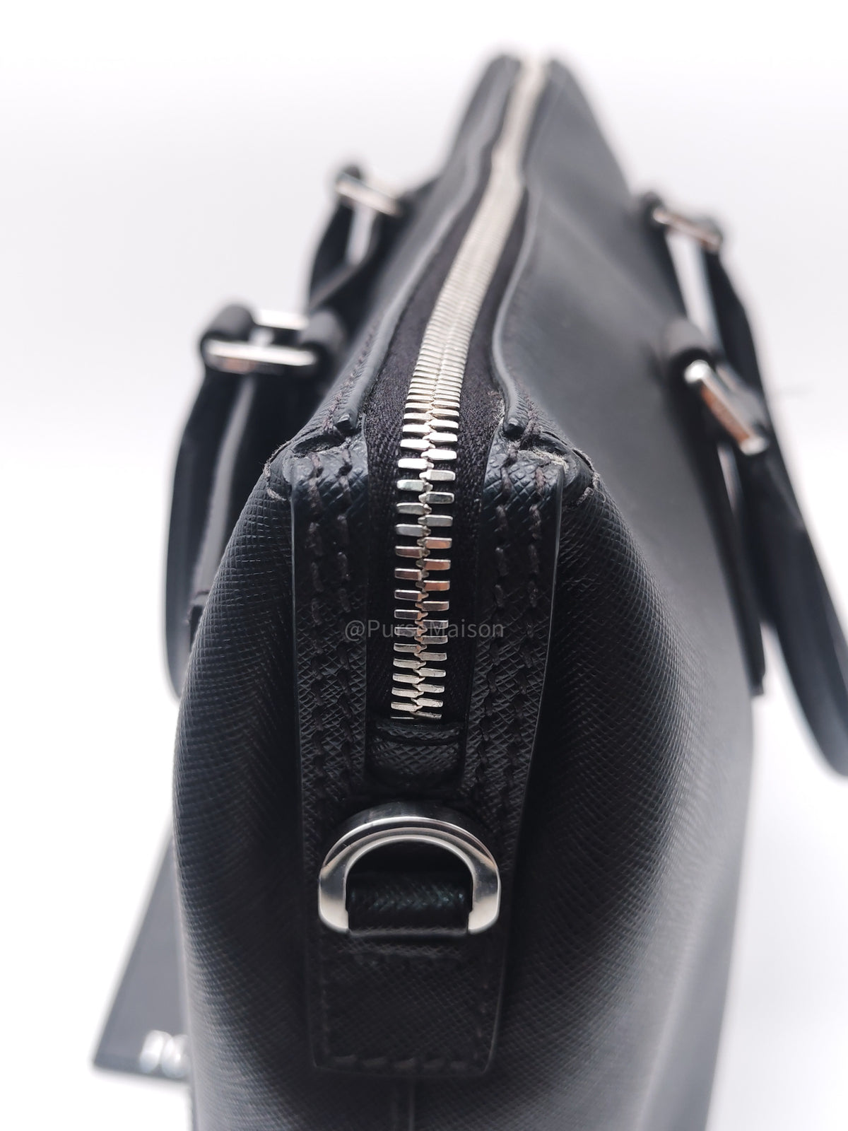Prada Briefcase/Work Tote Bag in Black Saffiano Leather and Silver Hardware
