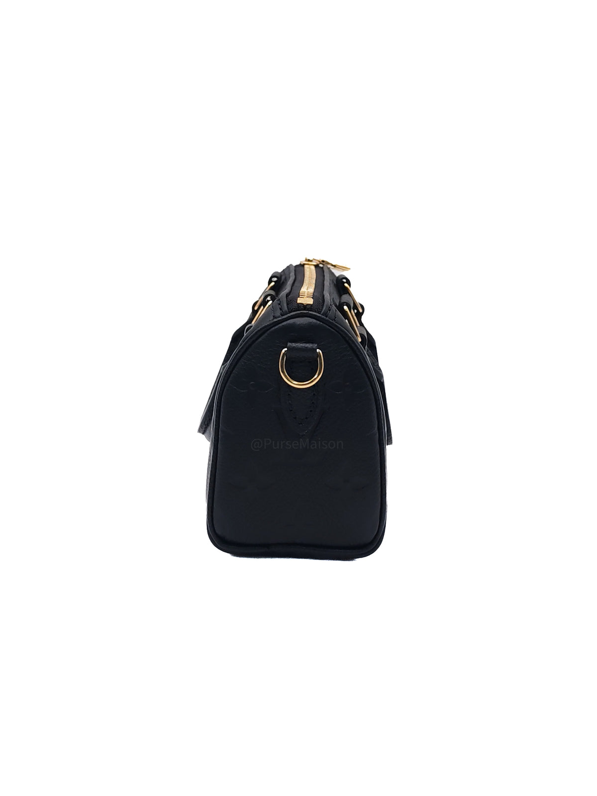 Louis Vuitton Nano Speedy Bandouliere in Black Monogram Empreinte Leather and Gold Hardware Microchip