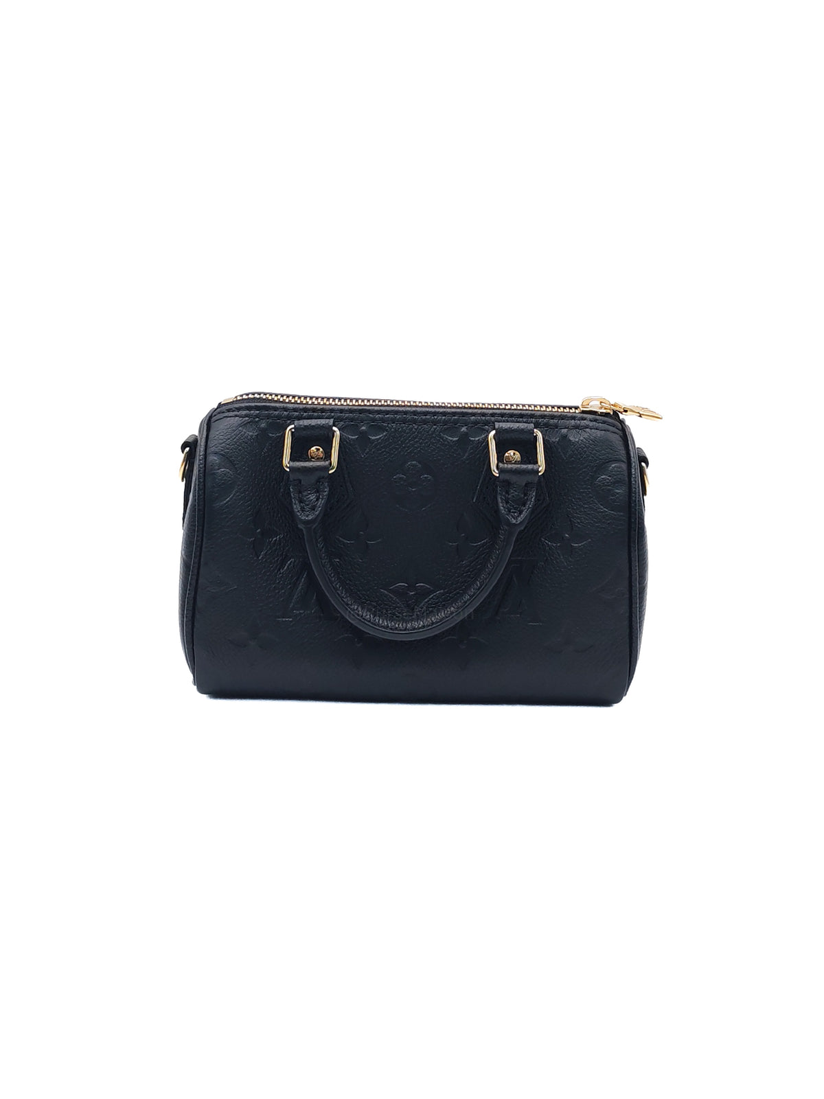 Louis Vuitton Nano Speedy Bandouliere in Black Monogram Empreinte Leather and Gold Hardware Microchip