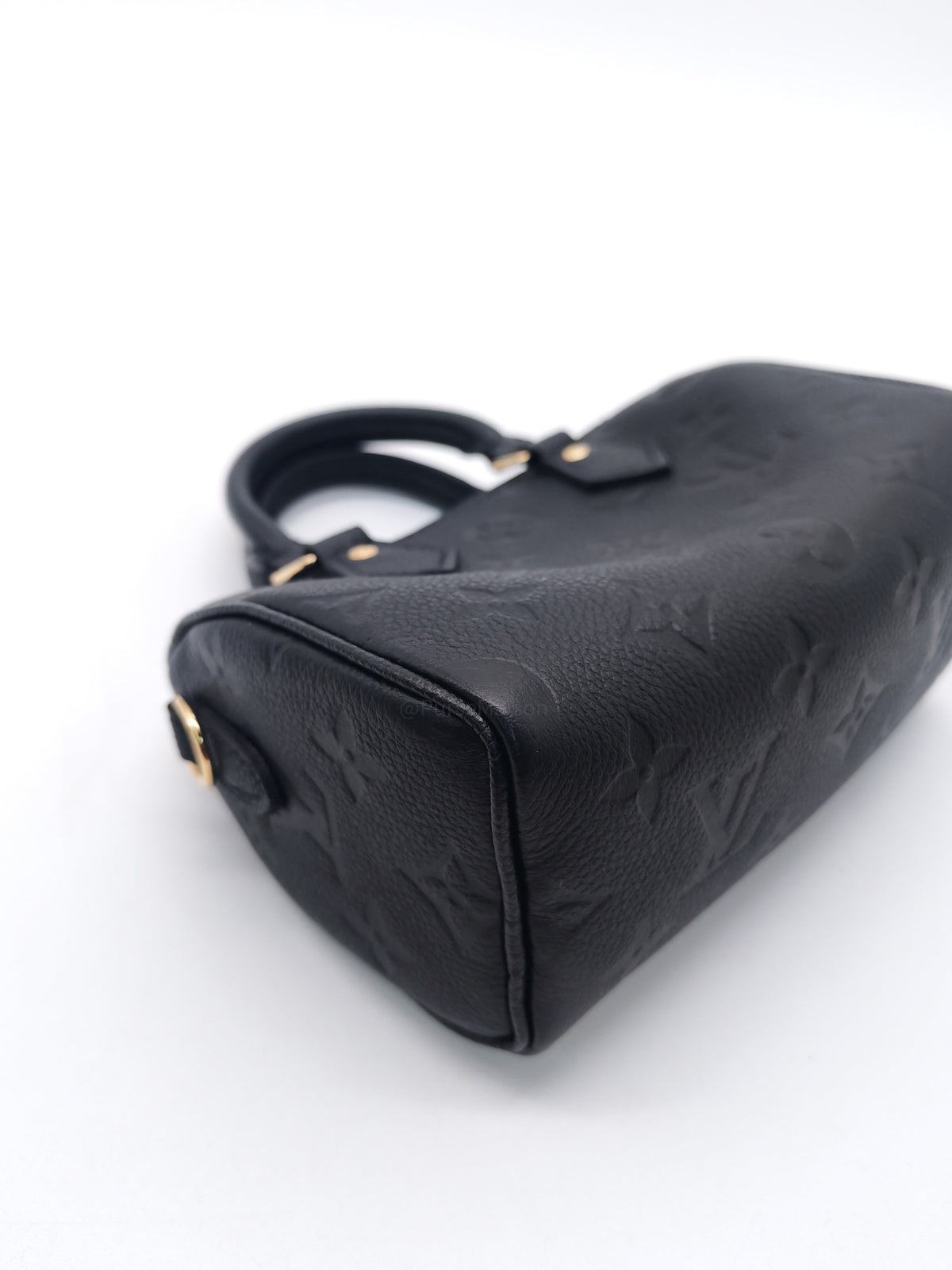 Louis Vuitton Nano Speedy Bandouliere in Black Monogram Empreinte Leather and Gold Hardware Microchip