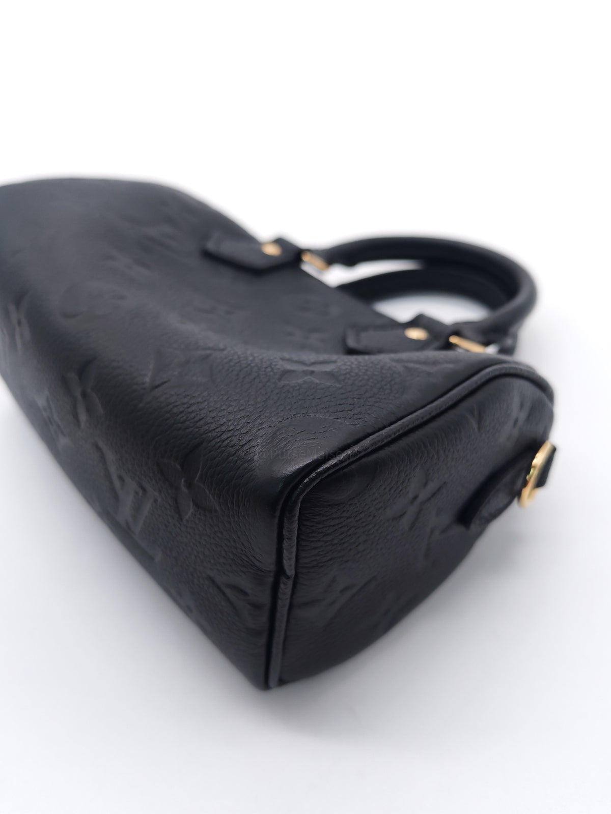 Louis Vuitton Nano Speedy Bandouliere in Black Monogram Empreinte Leather and Gold Hardware Microchip