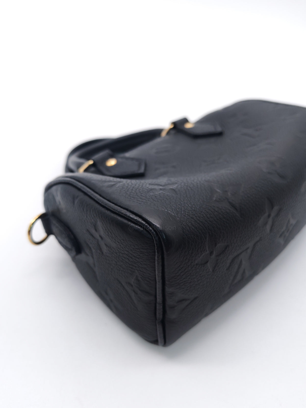 Louis Vuitton Nano Speedy Bandouliere in Black Monogram Empreinte Leather and Gold Hardware Microchip