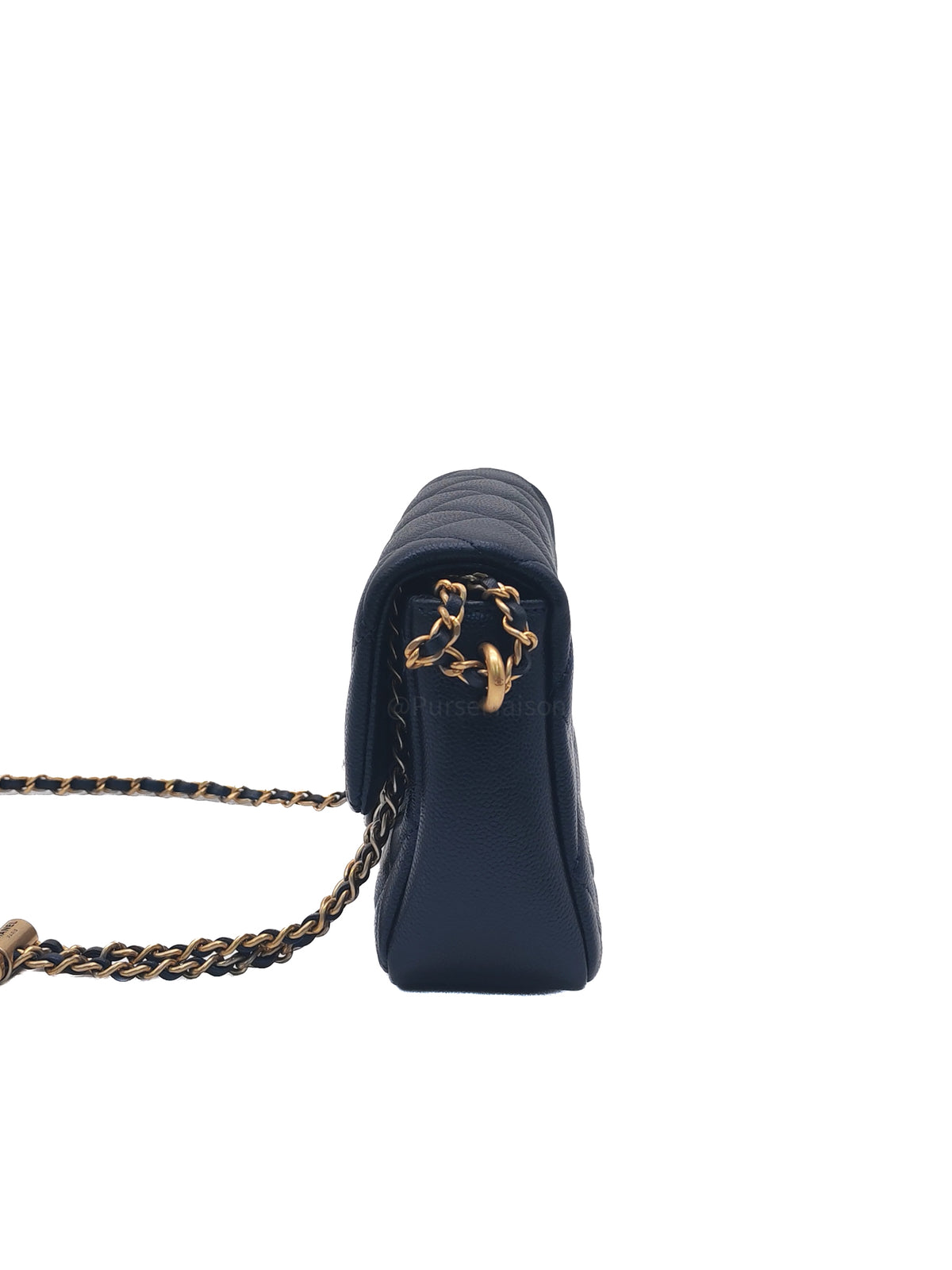 Chanel My Perfect Mini Flap Bag in Iridescent Dark Navy Blue Caviar Leather and Aged Gold Hardware Microchip (ET****U0)