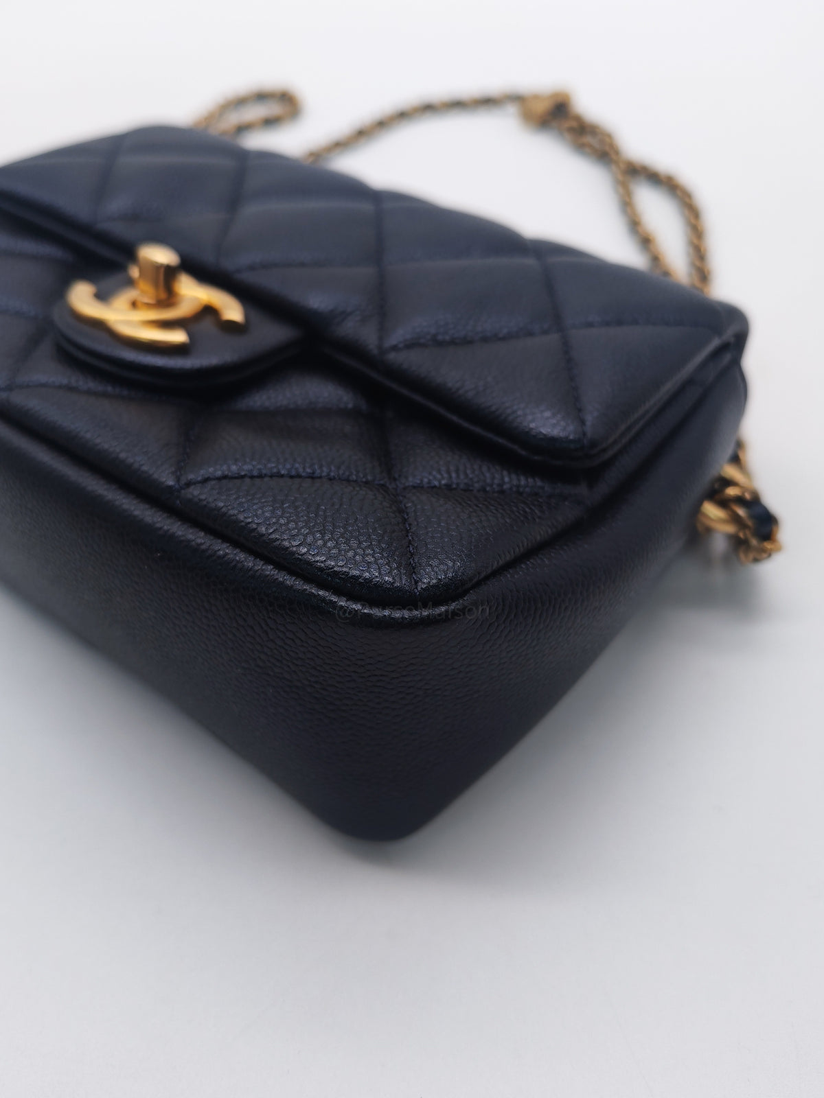 Chanel My Perfect Mini Flap Bag in Iridescent Dark Navy Blue Caviar Leather and Aged Gold Hardware Microchip (ET****U0)