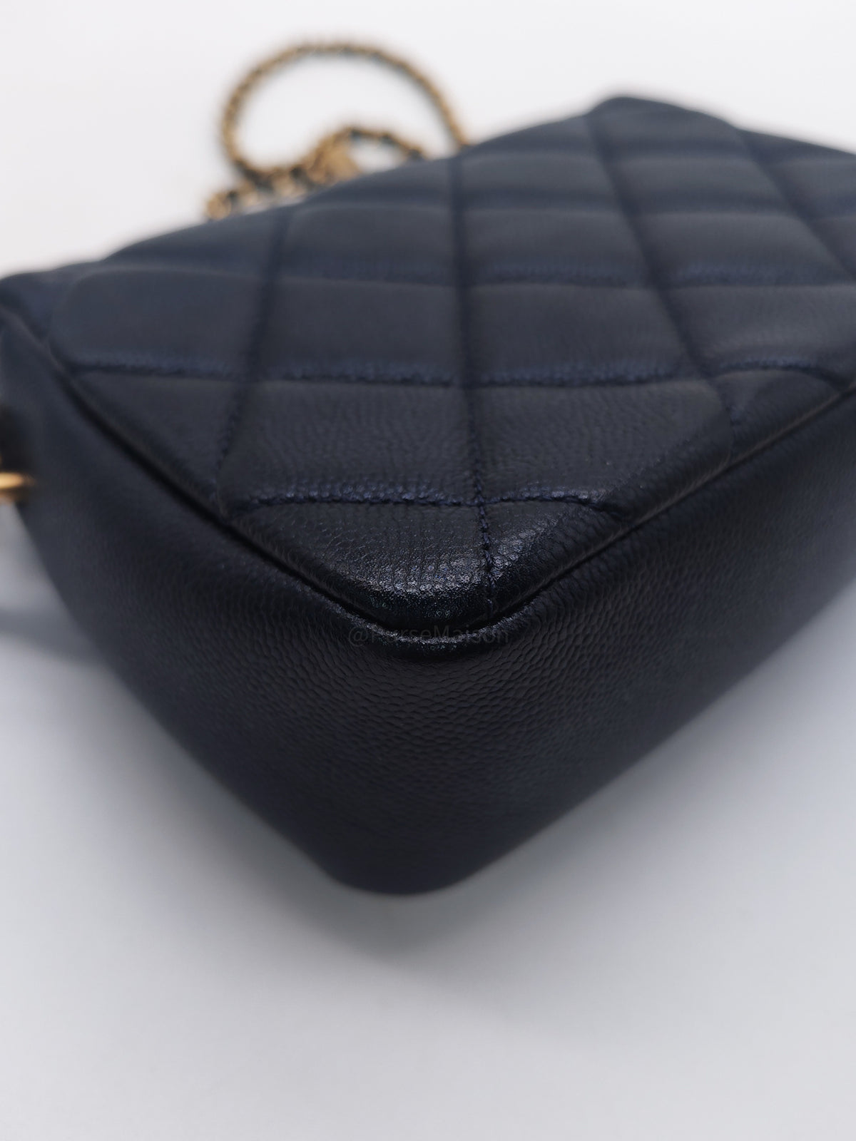 Chanel My Perfect Mini Flap Bag in Iridescent Dark Navy Blue Caviar Leather and Aged Gold Hardware Microchip (ET****U0)
