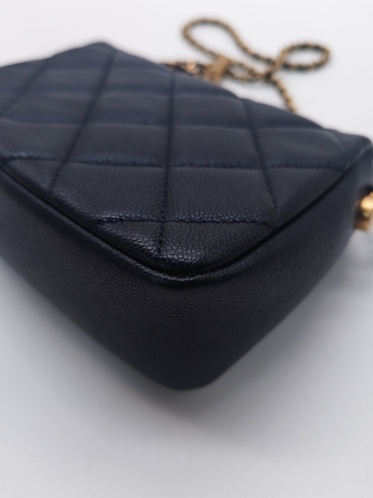 Chanel My Perfect Mini Flap Bag in Iridescent Dark Navy Blue Caviar Leather and Aged Gold Hardware Microchip (ET****U0)