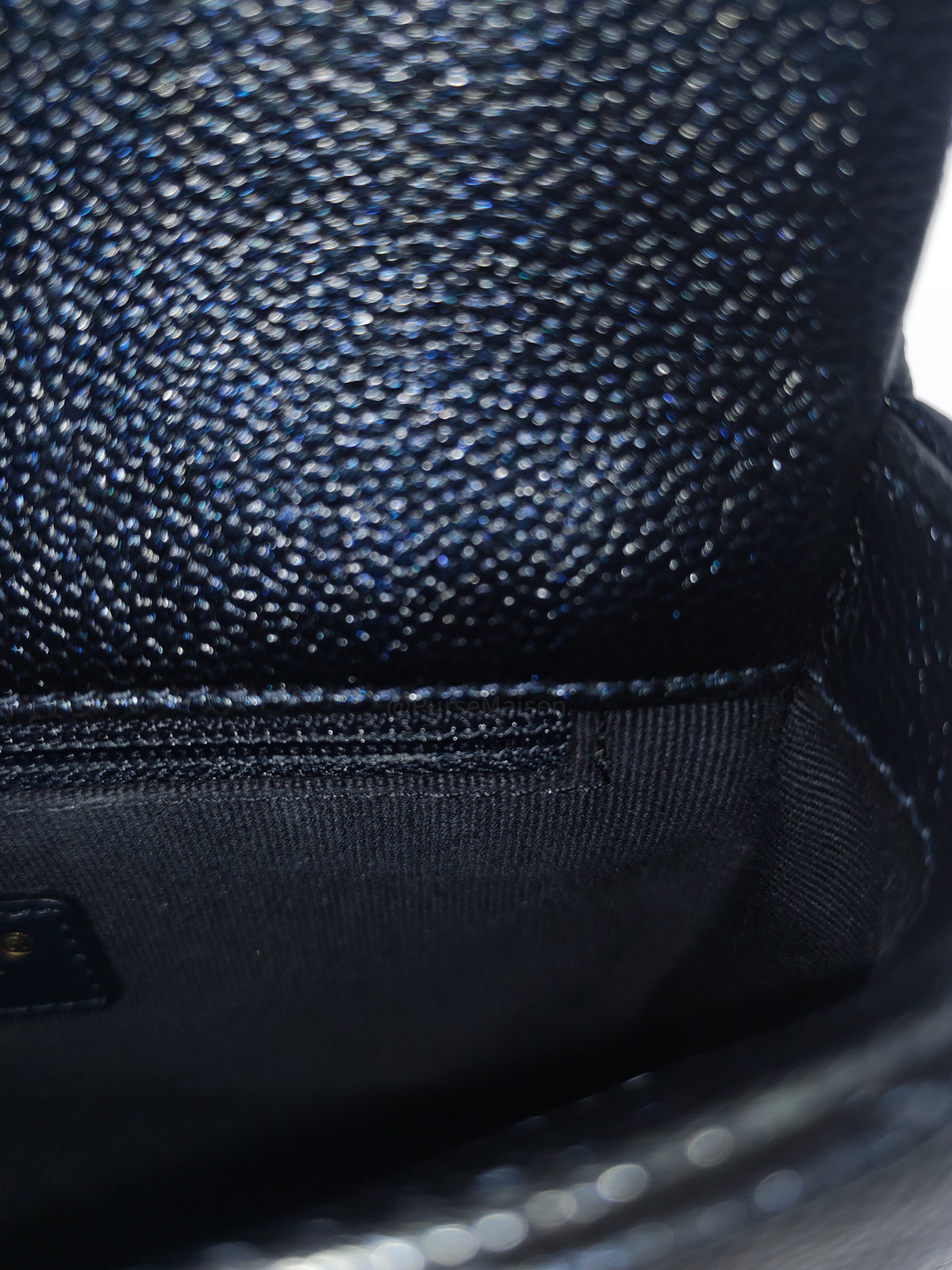 Chanel My Perfect Mini Flap Bag in Iridescent Dark Navy Blue Caviar Leather and Aged Gold Hardware Microchip (ET****U0)