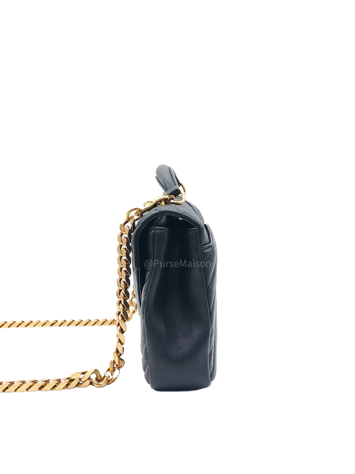 Yves Saint Laurent College Shoulder Bag Medium in Black Chevron Quilted Leather and Gold Hardware