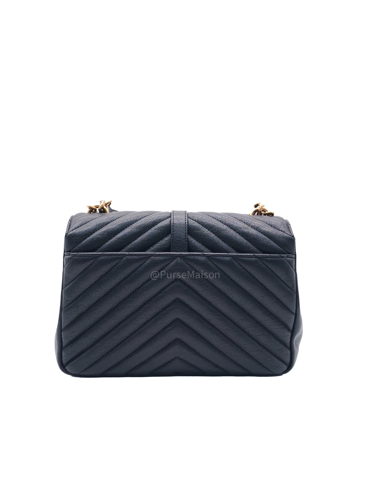 Yves Saint Laurent College Shoulder Bag Medium in Black Chevron Quilted Leather and Gold Hardware
