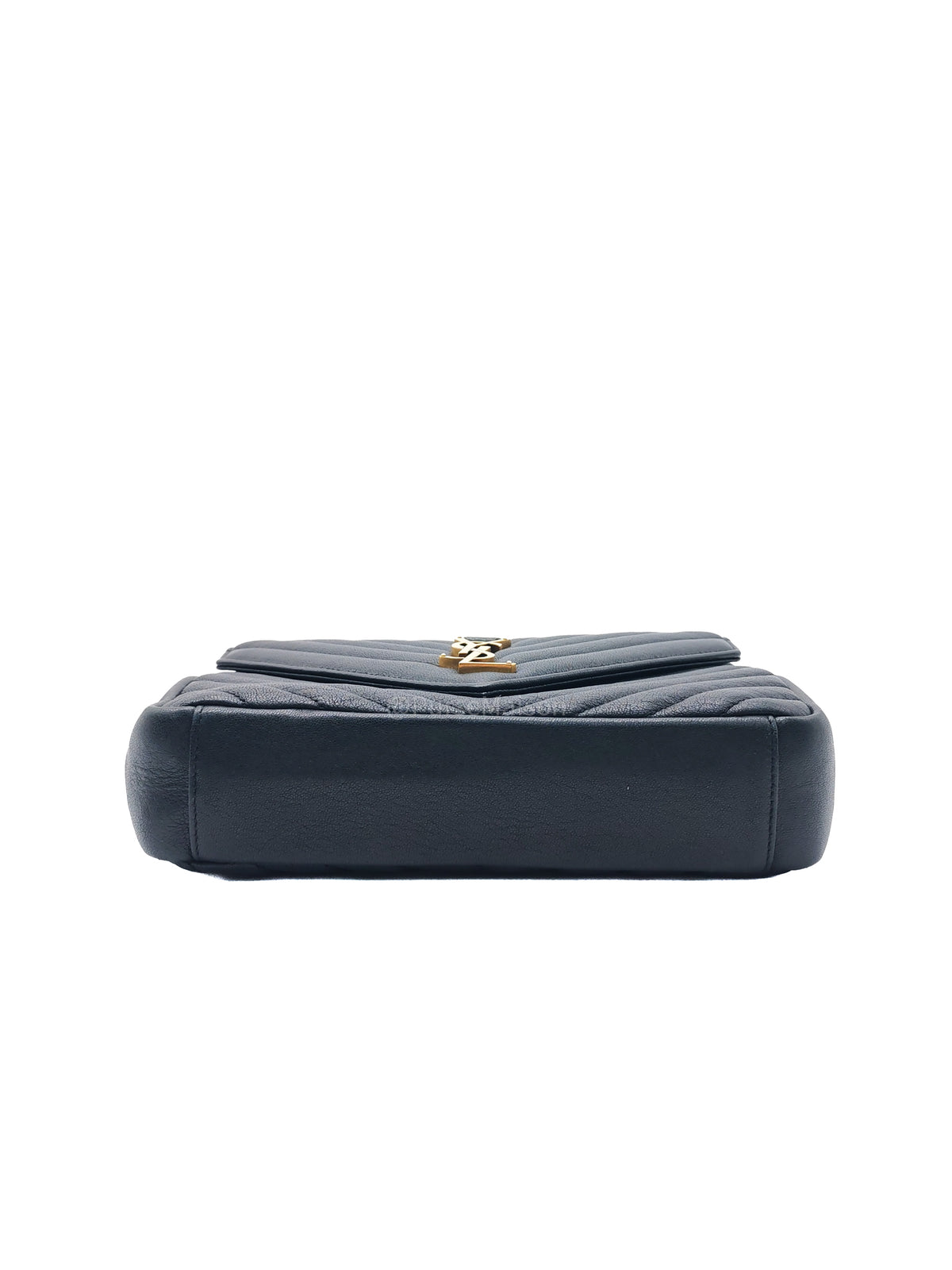 Yves Saint Laurent College Shoulder Bag Medium in Black Chevron Quilted Leather and Gold Hardware