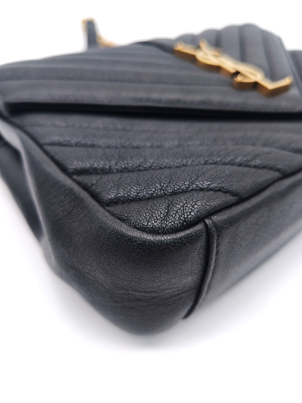 Yves Saint Laurent College Shoulder Bag Medium in Black Chevron Quilted Leather and Gold Hardware