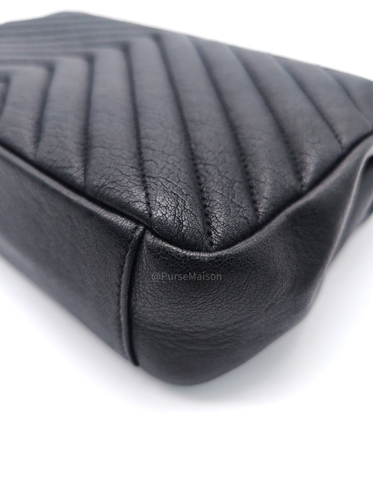 Yves Saint Laurent College Shoulder Bag Medium in Black Chevron Quilted Leather and Gold Hardware