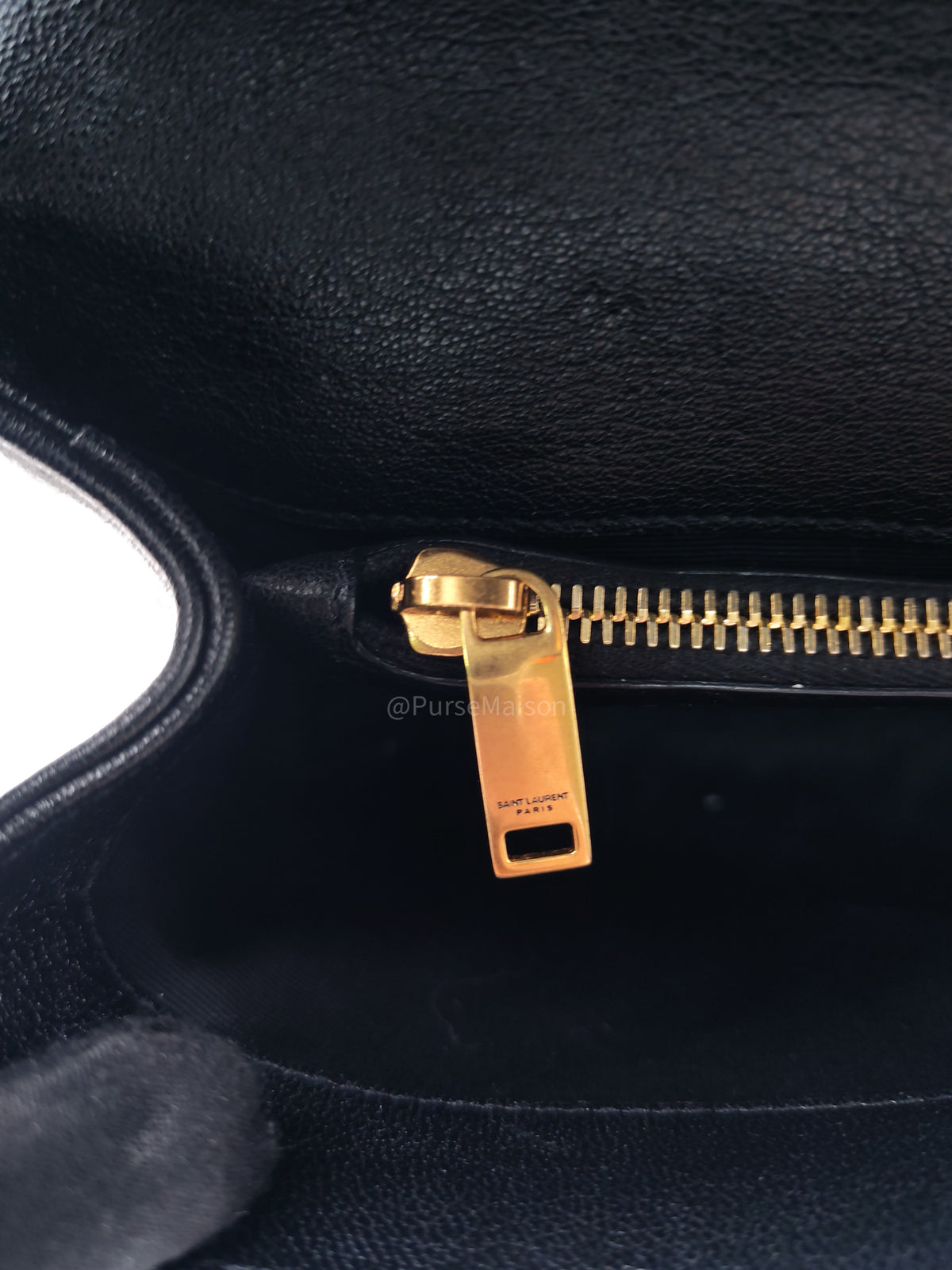Yves Saint Laurent College Shoulder Bag Medium in Black Chevron Quilted Leather and Gold Hardware