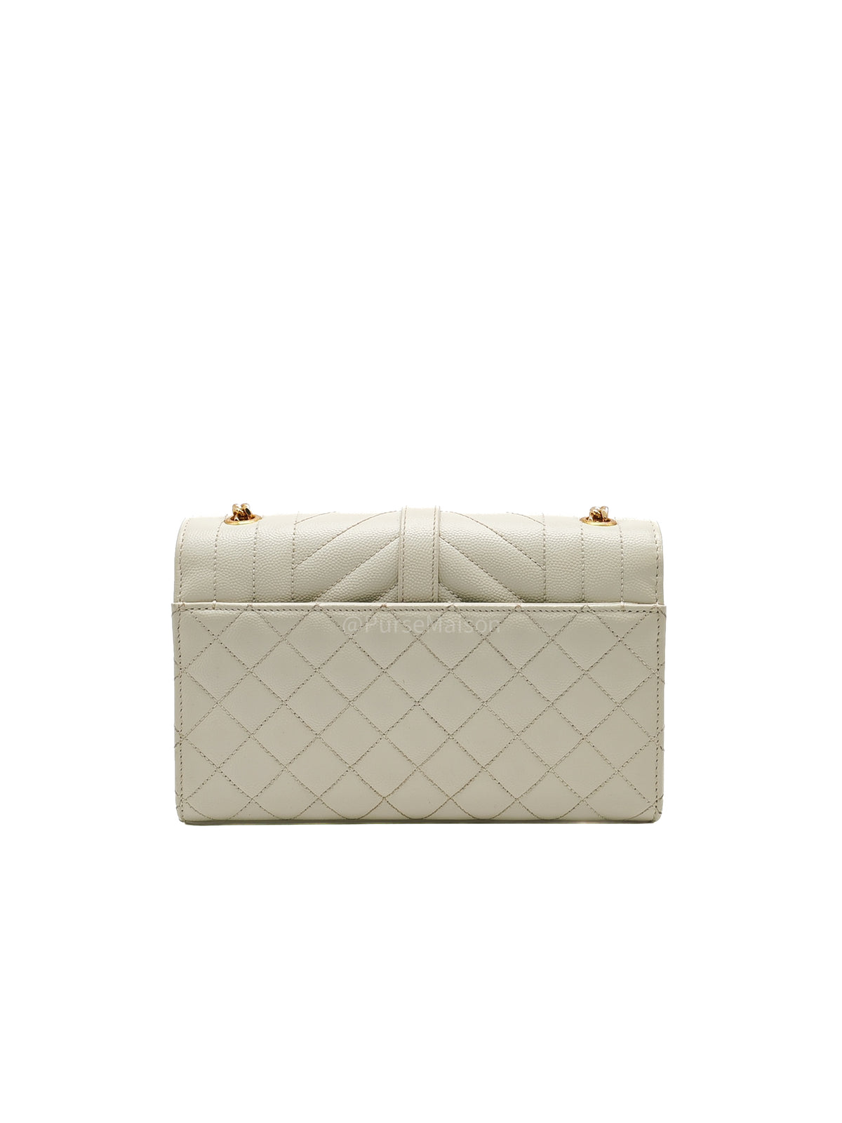 Yves Saint Laurent Monogram Envelope Bag Small in Off White Grain de Poudre Embossed Leather and Gold Hardware