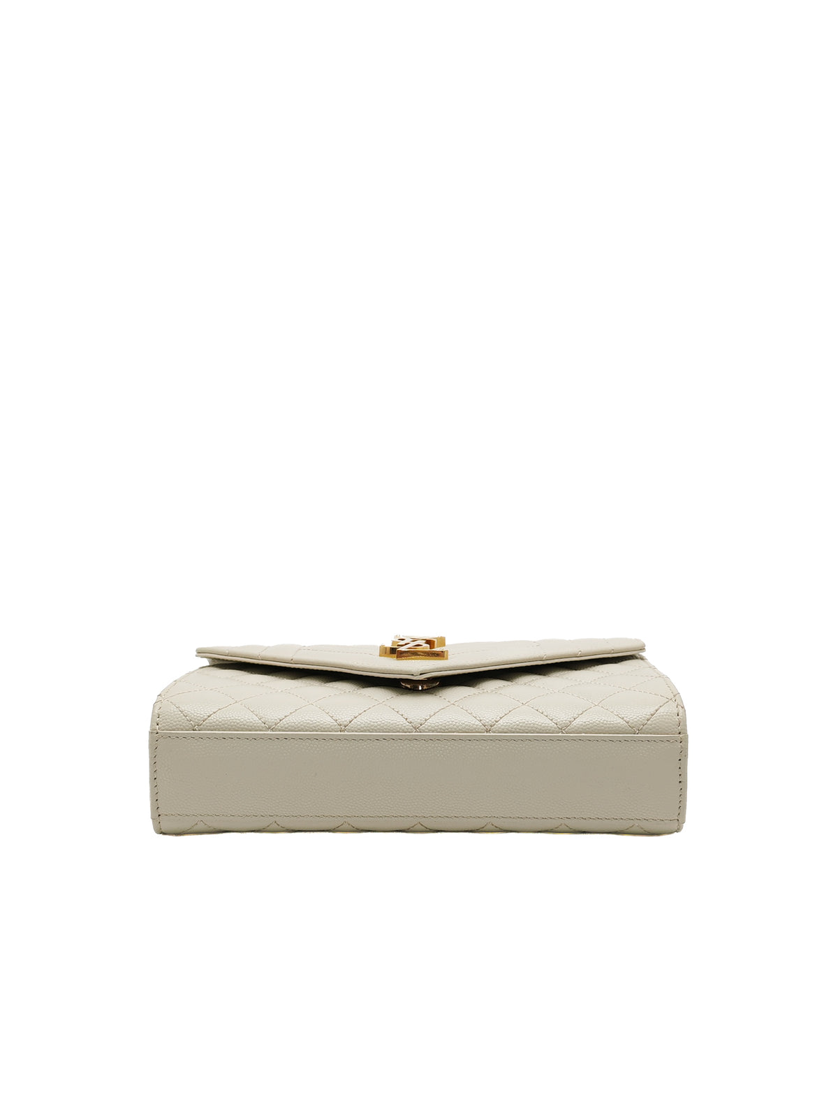 Yves Saint Laurent Monogram Envelope Bag Small in Off White Grain de Poudre Embossed Leather and Gold Hardware