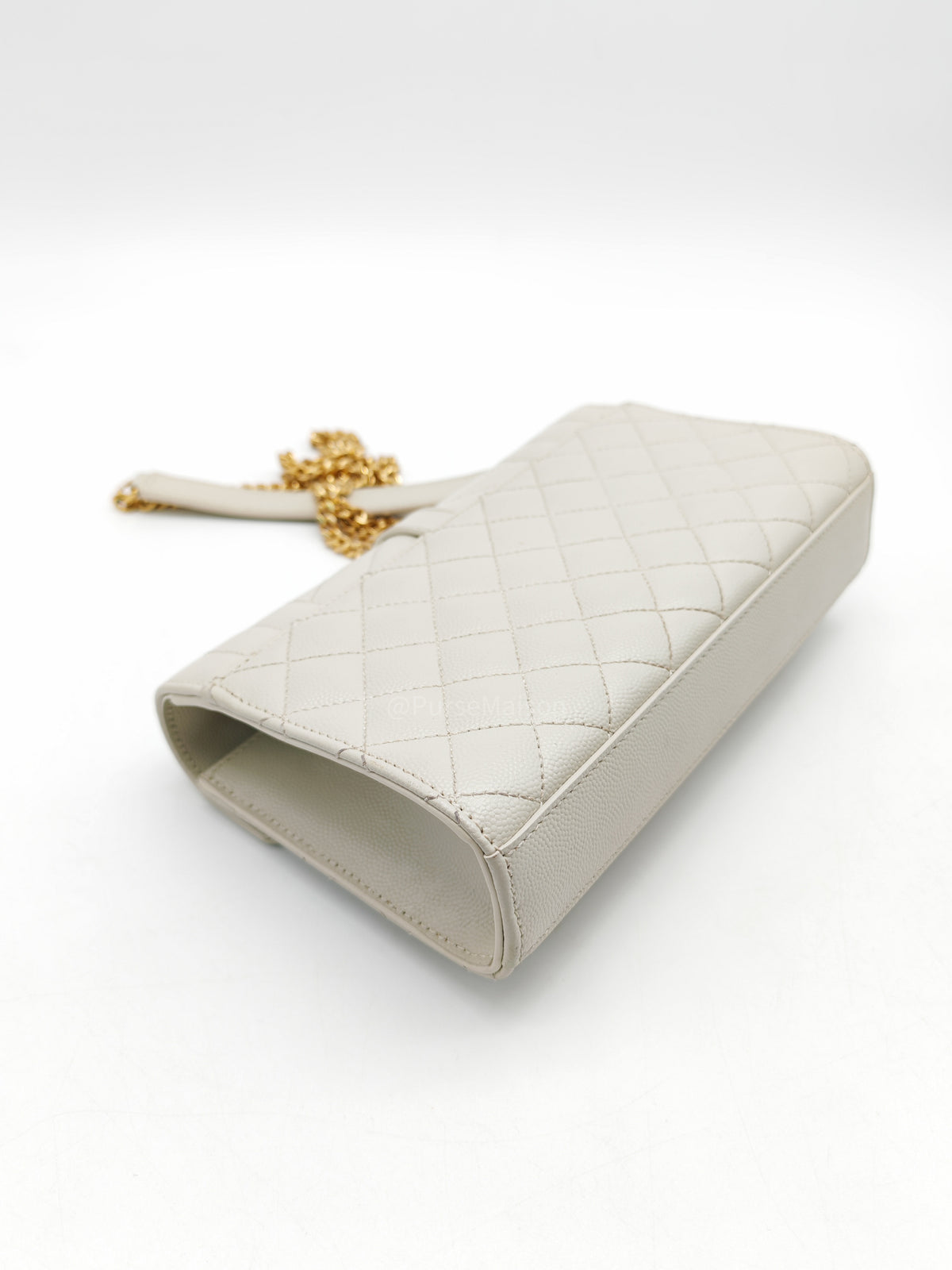Yves Saint Laurent Monogram Envelope Bag Small in Off White Grain de Poudre Embossed Leather and Gold Hardware