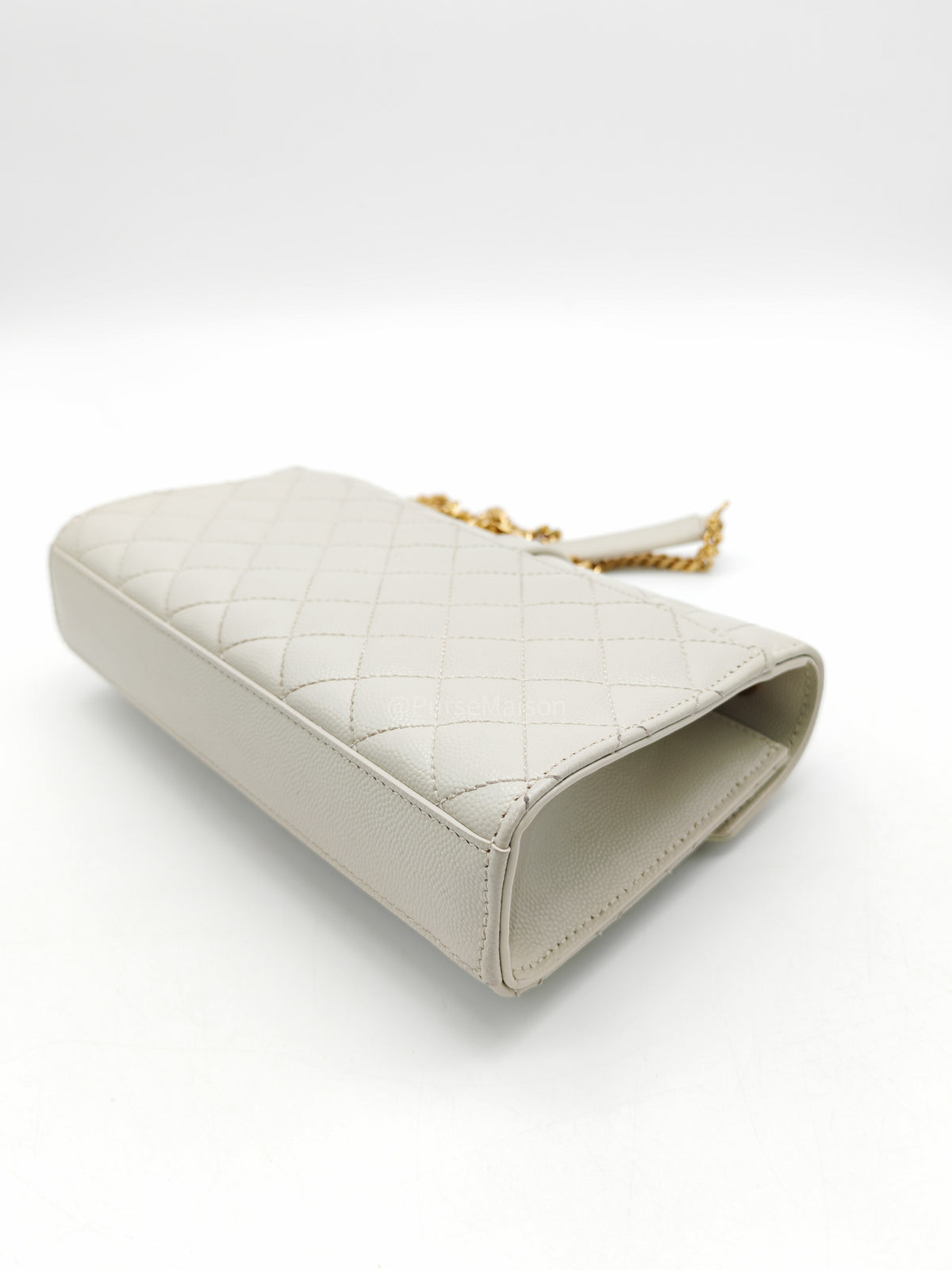 Yves Saint Laurent Monogram Envelope Bag Small in Off White Grain de Poudre Embossed Leather and Gold Hardware