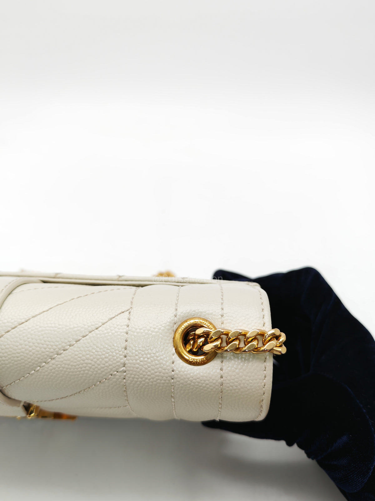 Yves Saint Laurent Monogram Envelope Bag Small in Off White Grain de Poudre Embossed Leather and Gold Hardware